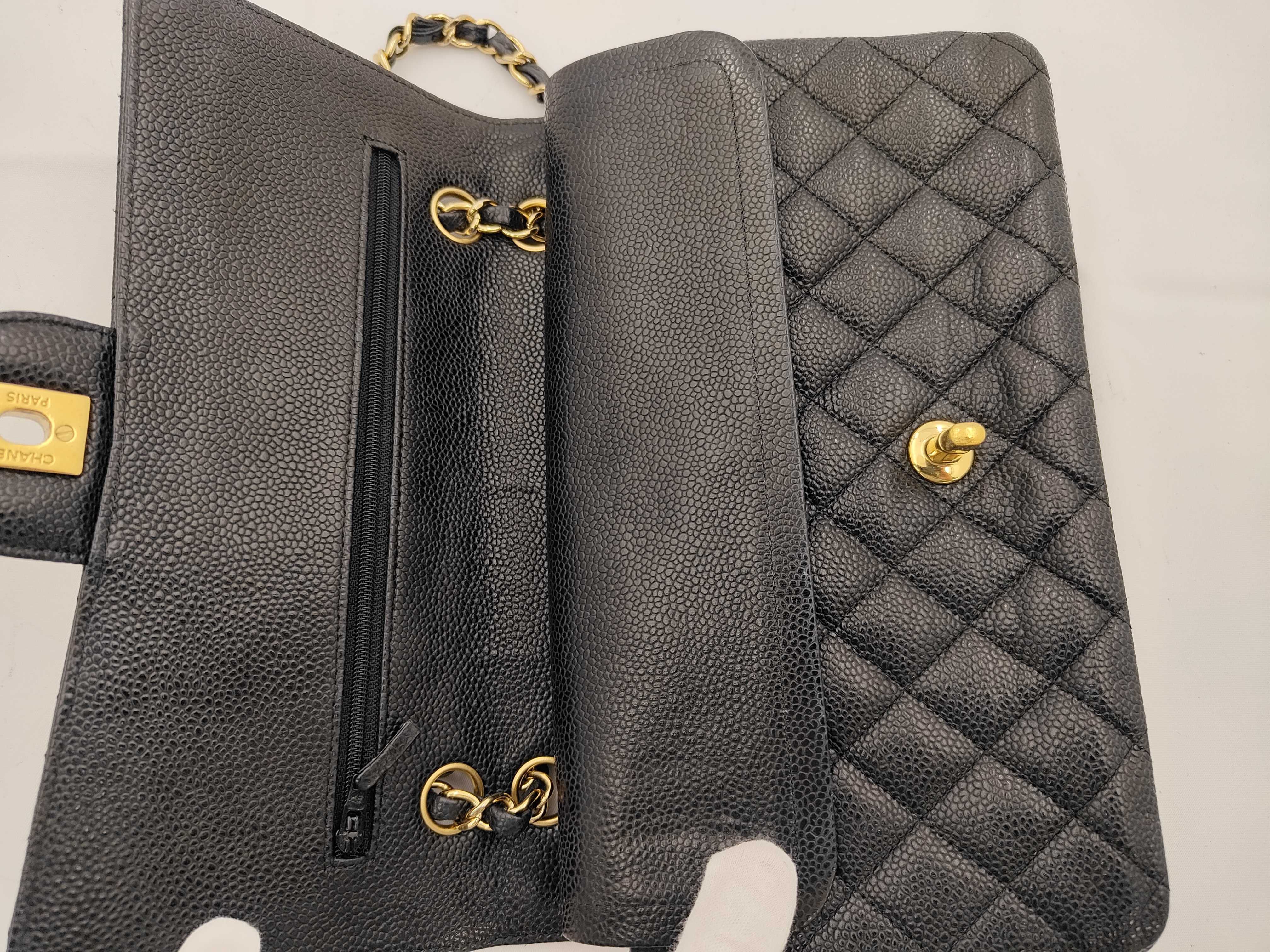Matelassé 25 Chain Shoulder Bag, Double Flap, Caviar Leather, Black Shoulder Bag — view 15