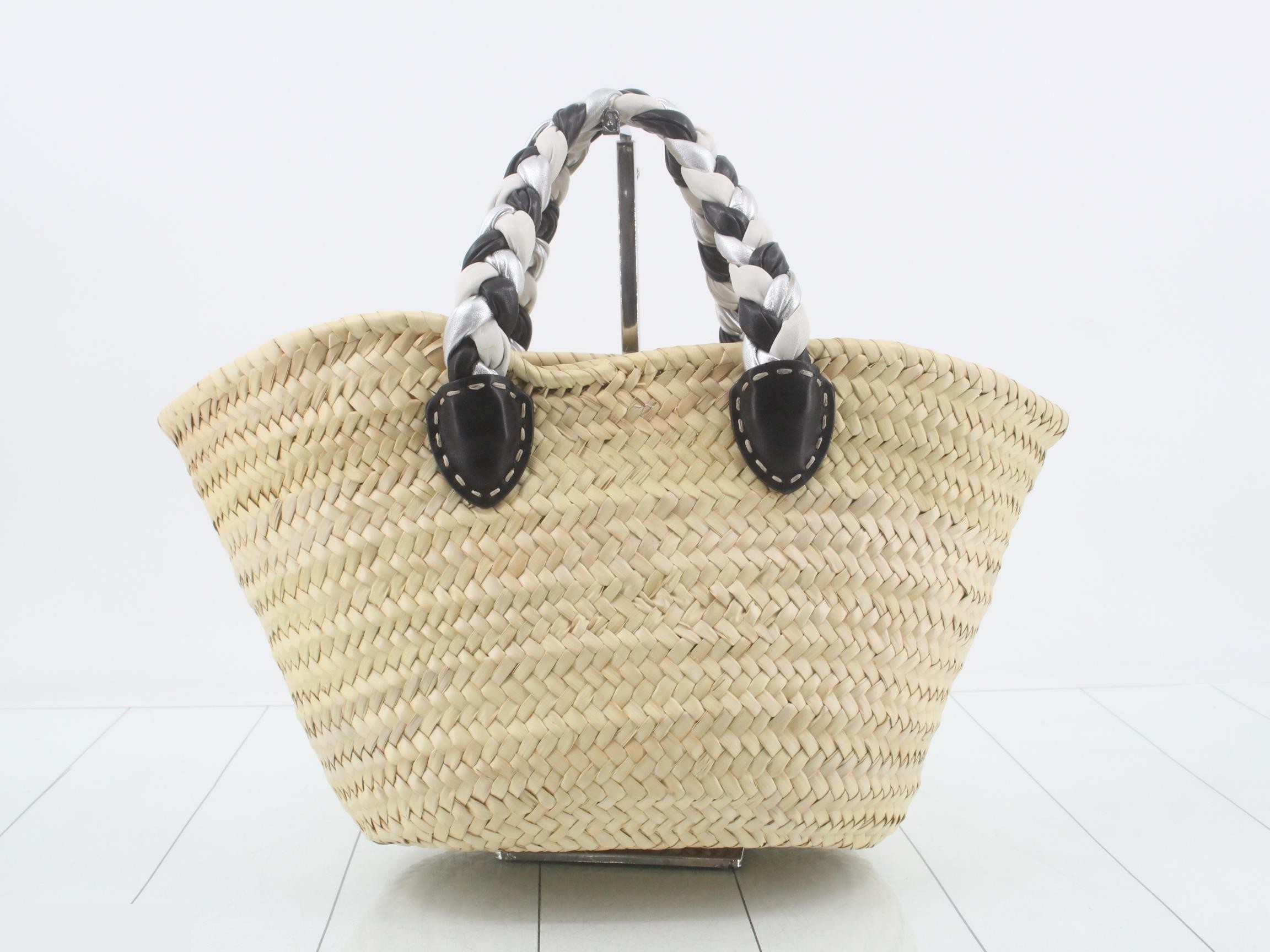 Raffia x Leather Basket Bag, Beige x Black — view 2