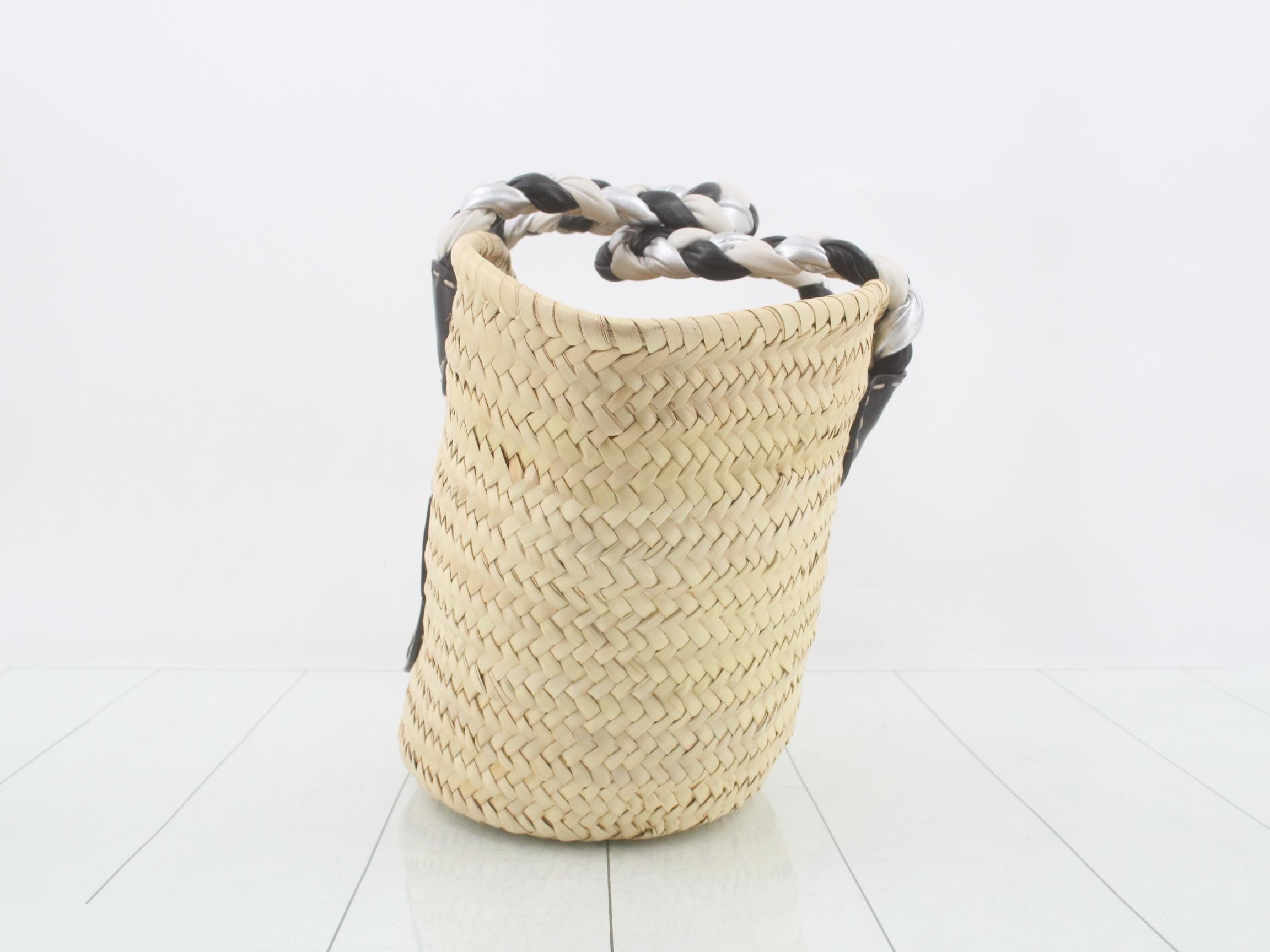 Raffia x Leather Basket Bag, Beige x Black — view 3