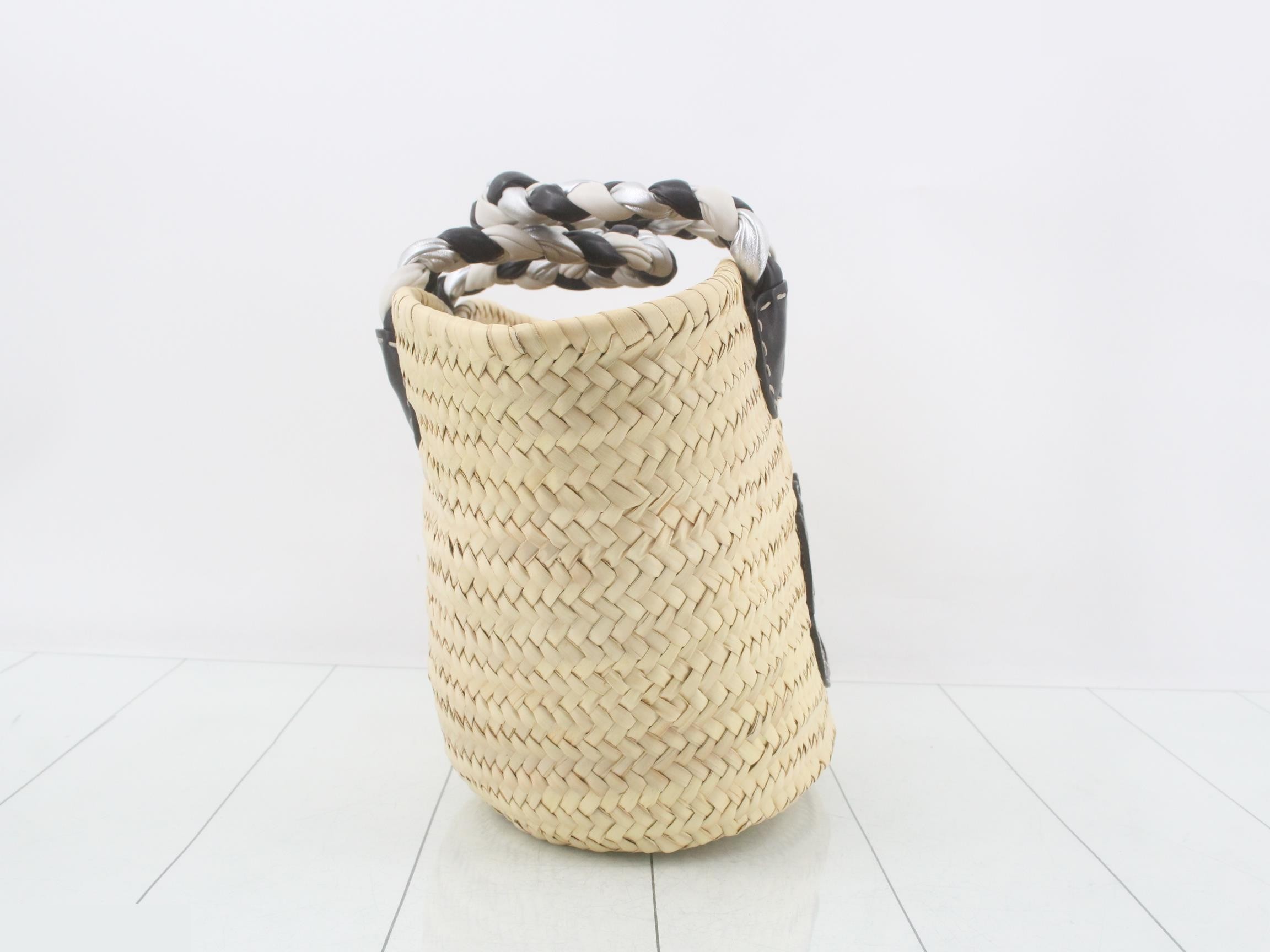 Raffia x Leather Basket Bag, Beige x Black — view 4