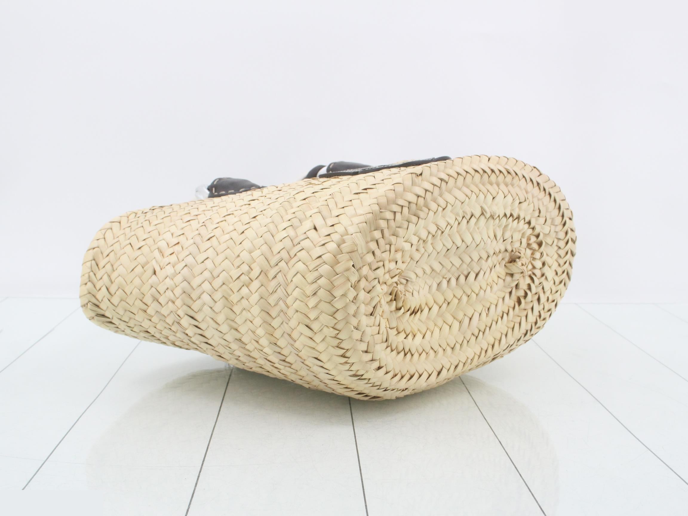 Raffia x Leather Basket Bag, Beige x Black — view 5