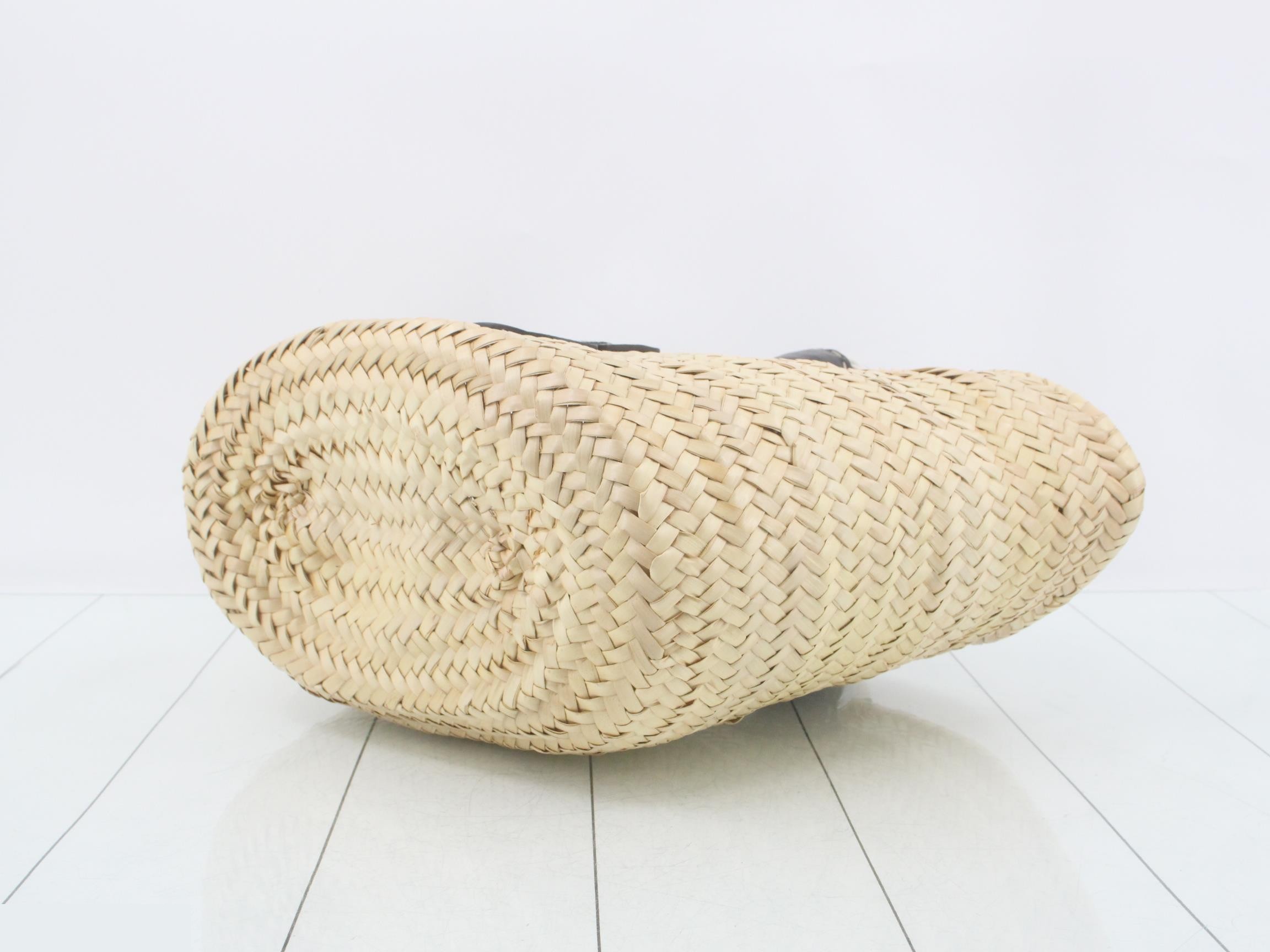 Raffia x Leather Basket Bag, Beige x Black — view 6
