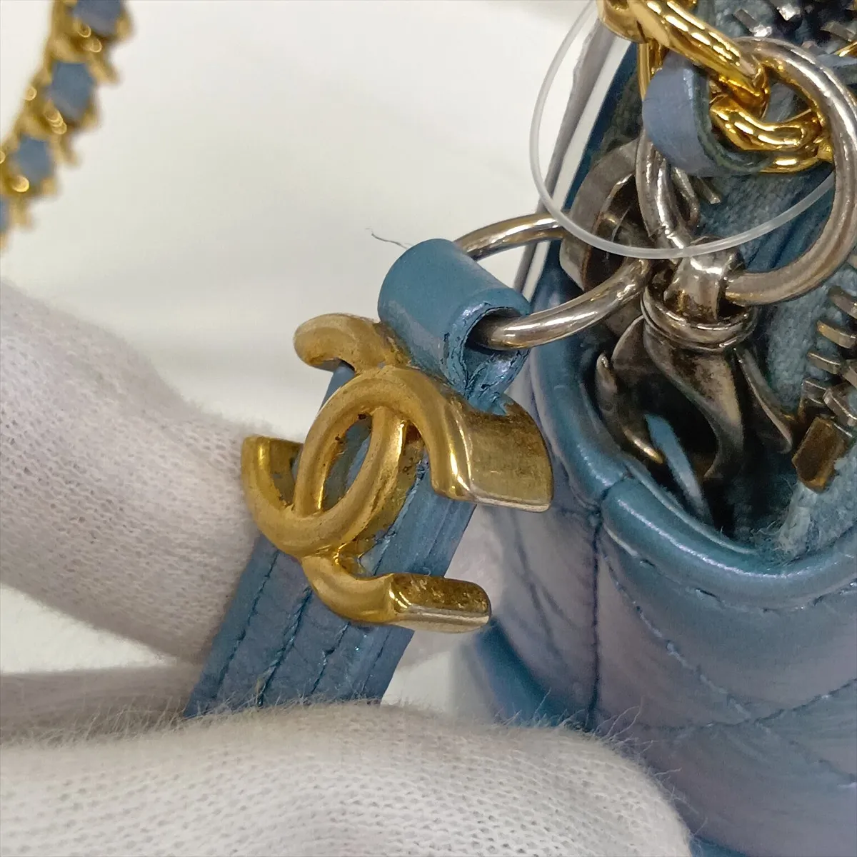 Gabrielle de Chanel Vintage Calfskin Chain Shoulder Bag, Blue with Gold and Silver Hardware, Item Number 27614888 (Serial Number in the 27s range) — view 14