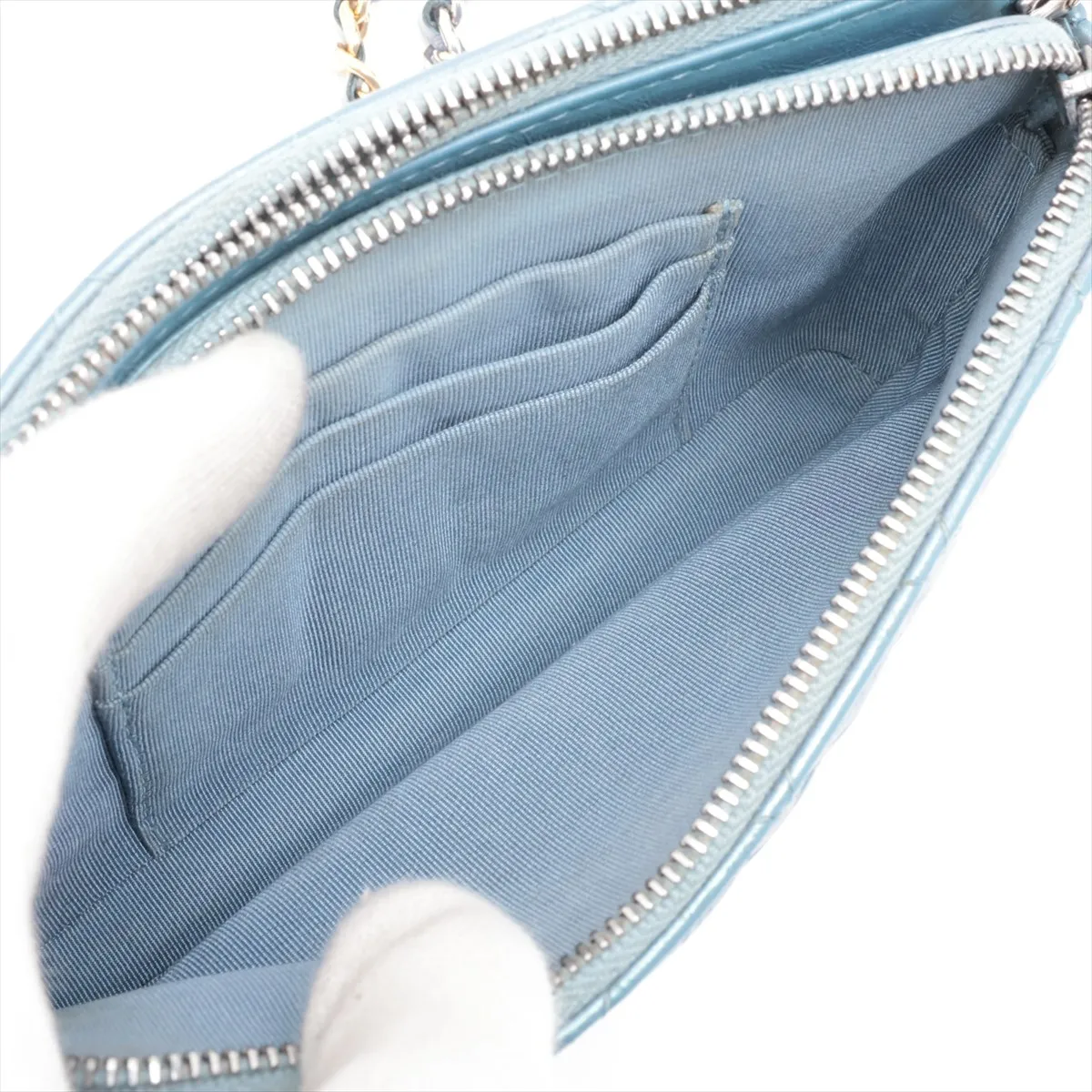 Gabrielle de Chanel Vintage Calfskin Chain Shoulder Bag, Blue with Gold and Silver Hardware, Item Number 27614888 (Serial Number in the 27s range) — view 7