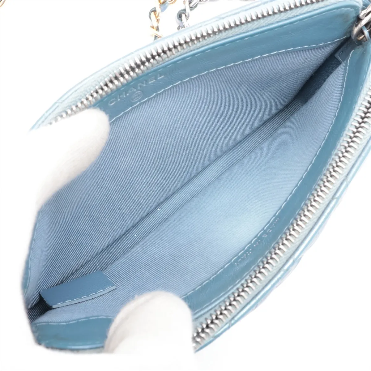 Gabrielle de Chanel Vintage Calfskin Chain Shoulder Bag, Blue with Gold and Silver Hardware, Item Number 27614888 (Serial Number in the 27s range) — view 8