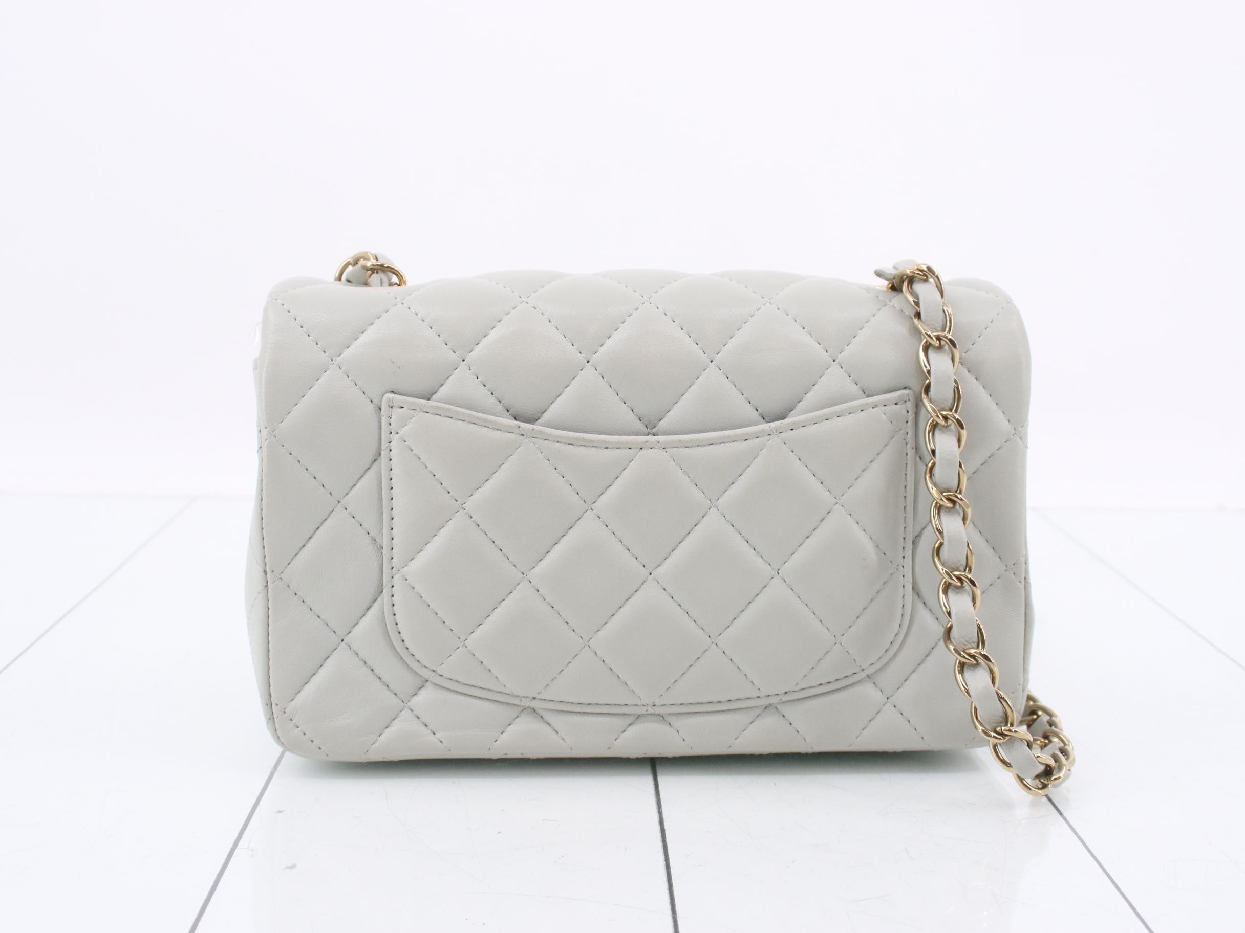 Mini Matelassé Lambskin Light Gray Chain Shoulder Bag with Gold Hardware IC — view 2
