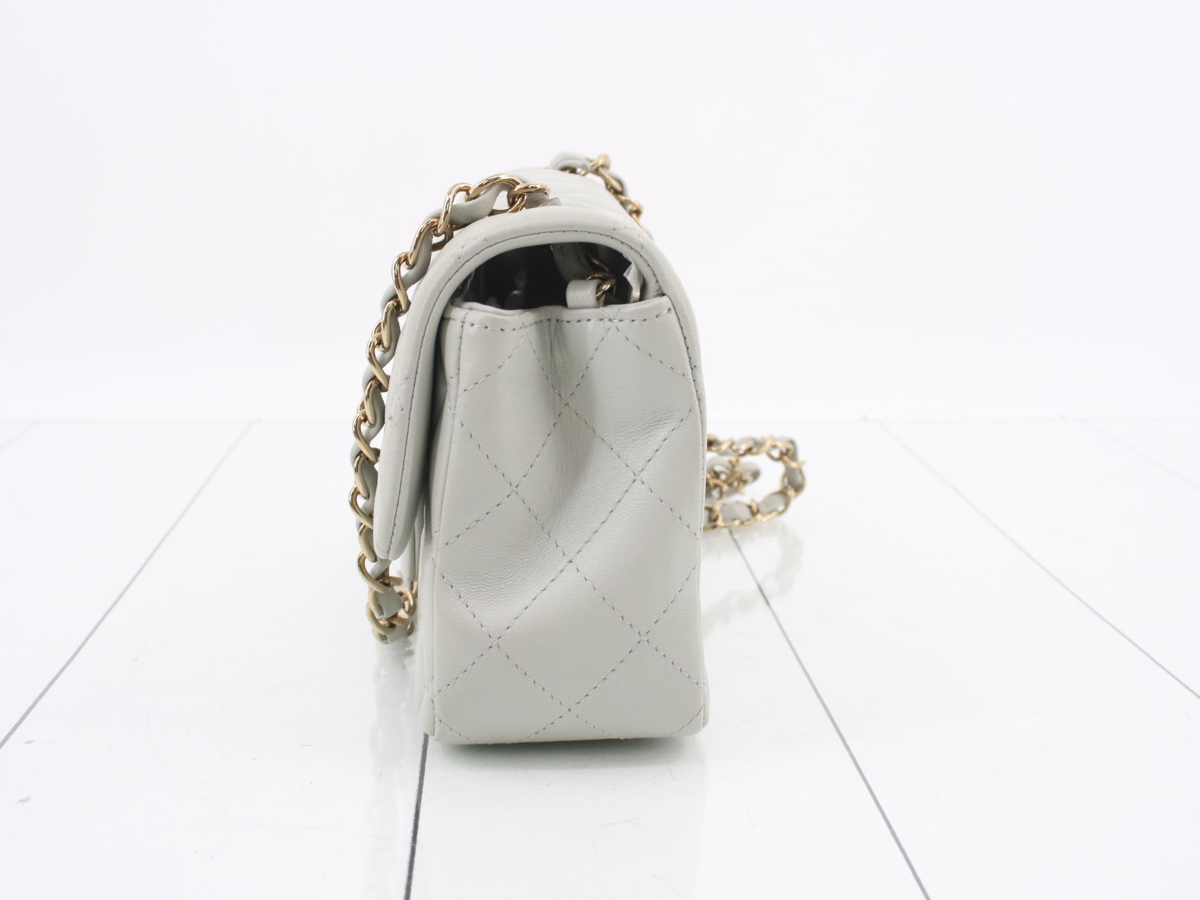 Mini Matelassé Lambskin Light Gray Chain Shoulder Bag with Gold Hardware IC — view 3