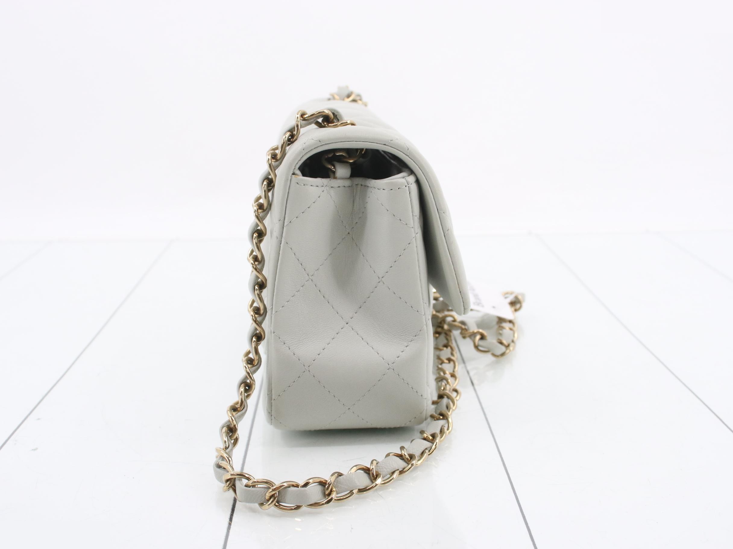 Mini Matelassé Lambskin Light Gray Chain Shoulder Bag with Gold Hardware IC — view 4