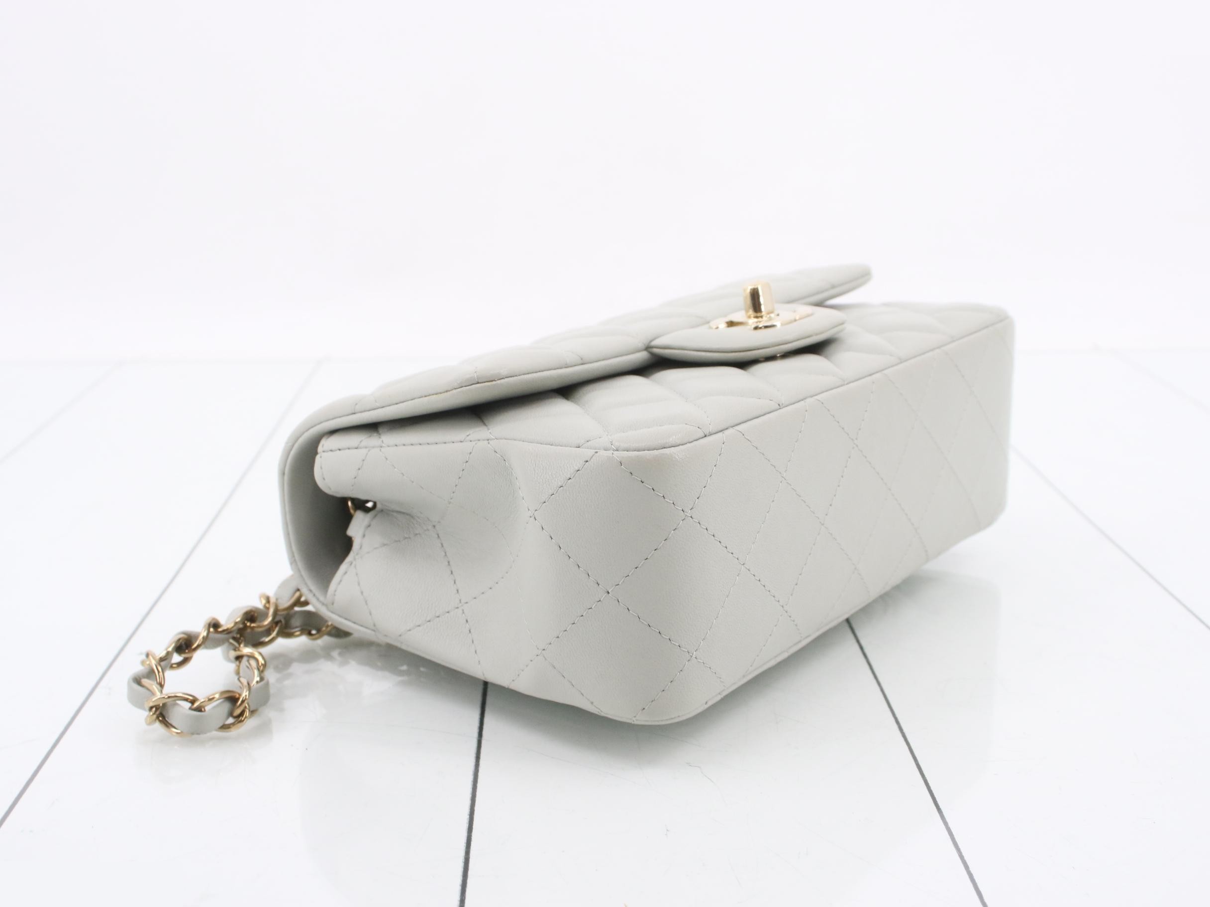 Mini Matelassé Lambskin Light Gray Chain Shoulder Bag with Gold Hardware IC — view 5