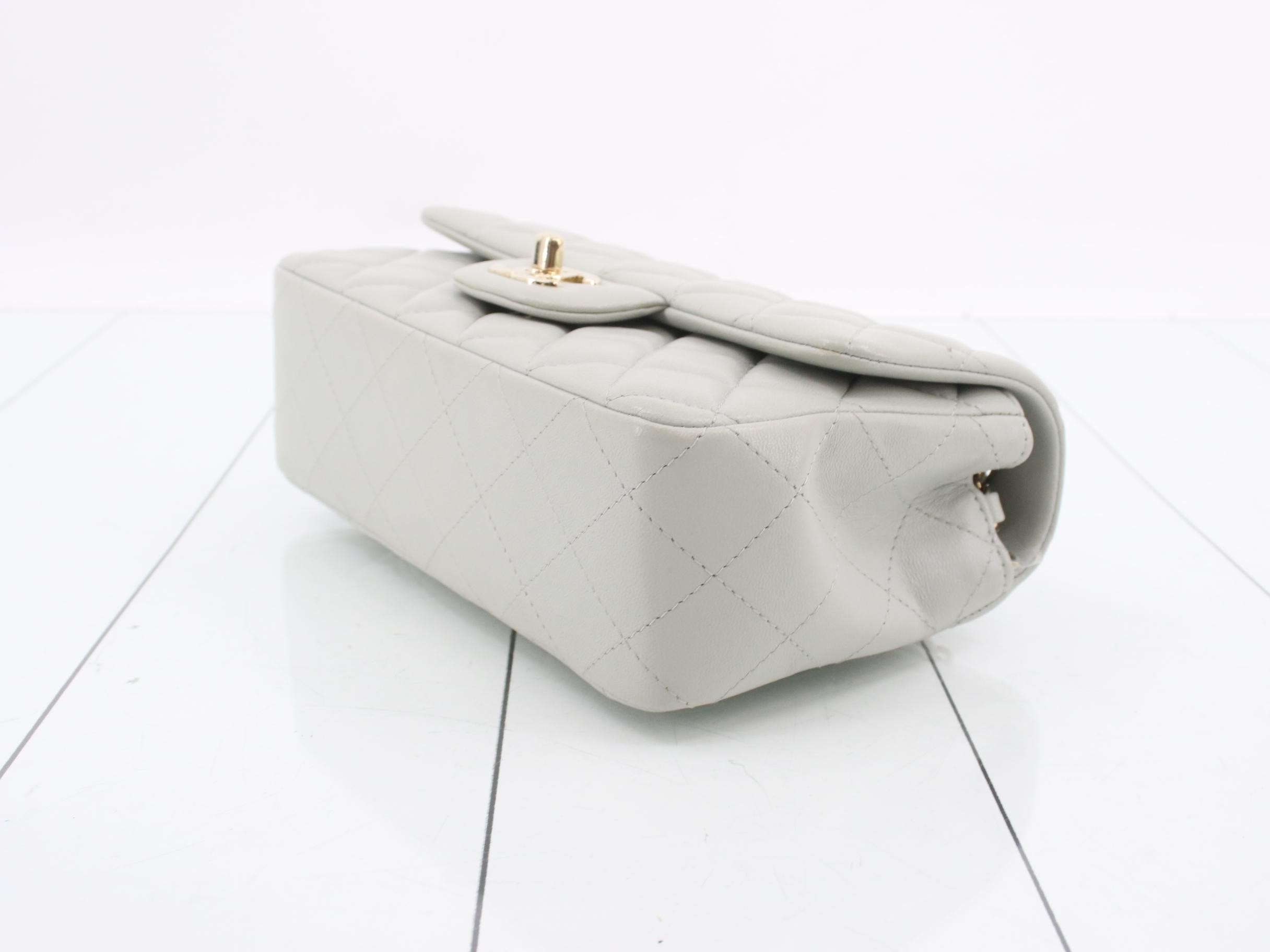 Mini Matelassé Lambskin Light Gray Chain Shoulder Bag with Gold Hardware IC — view 6