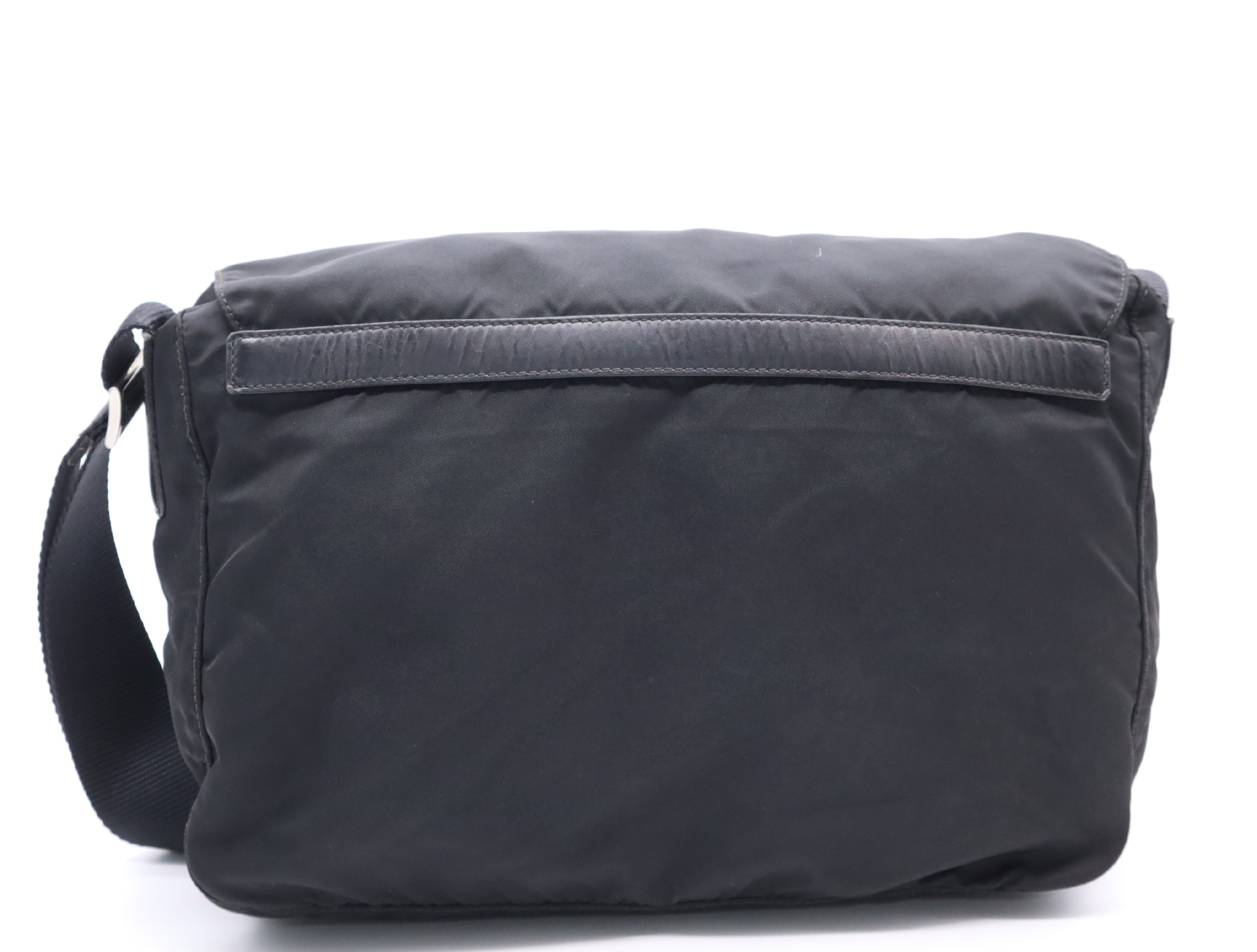 Leather x Nylon Messenger Shoulder Bag, Black, Silver Hardware — view 2