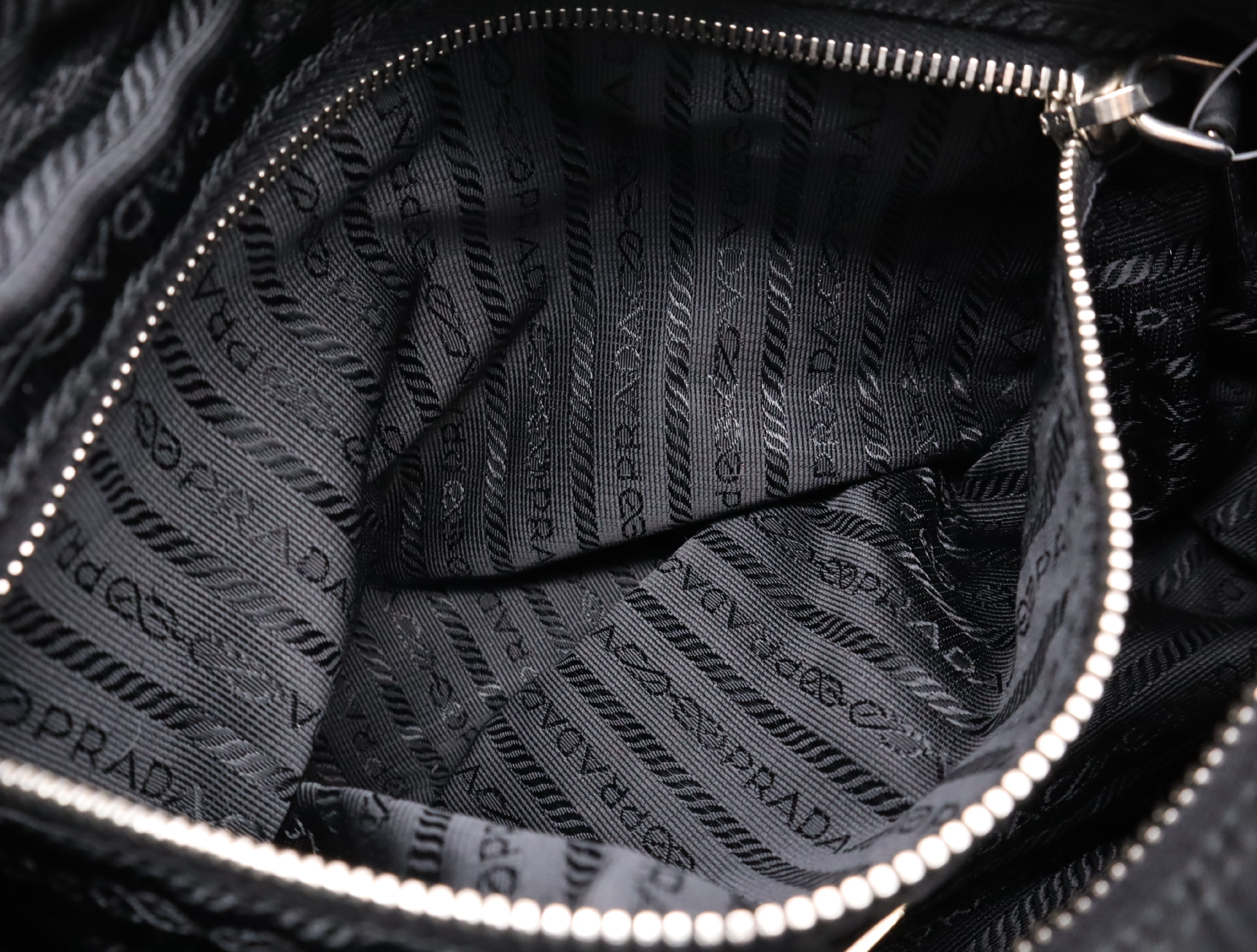 Leather x Nylon Messenger Shoulder Bag, Black, Silver Hardware — view 12