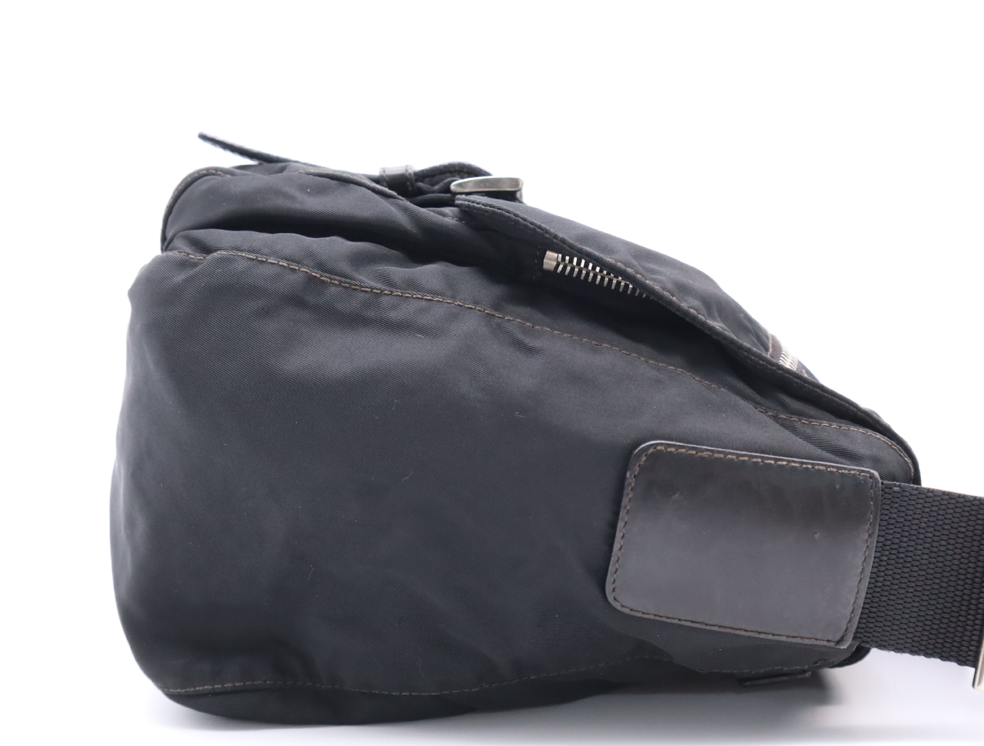 Leather x Nylon Messenger Shoulder Bag, Black, Silver Hardware — view 5