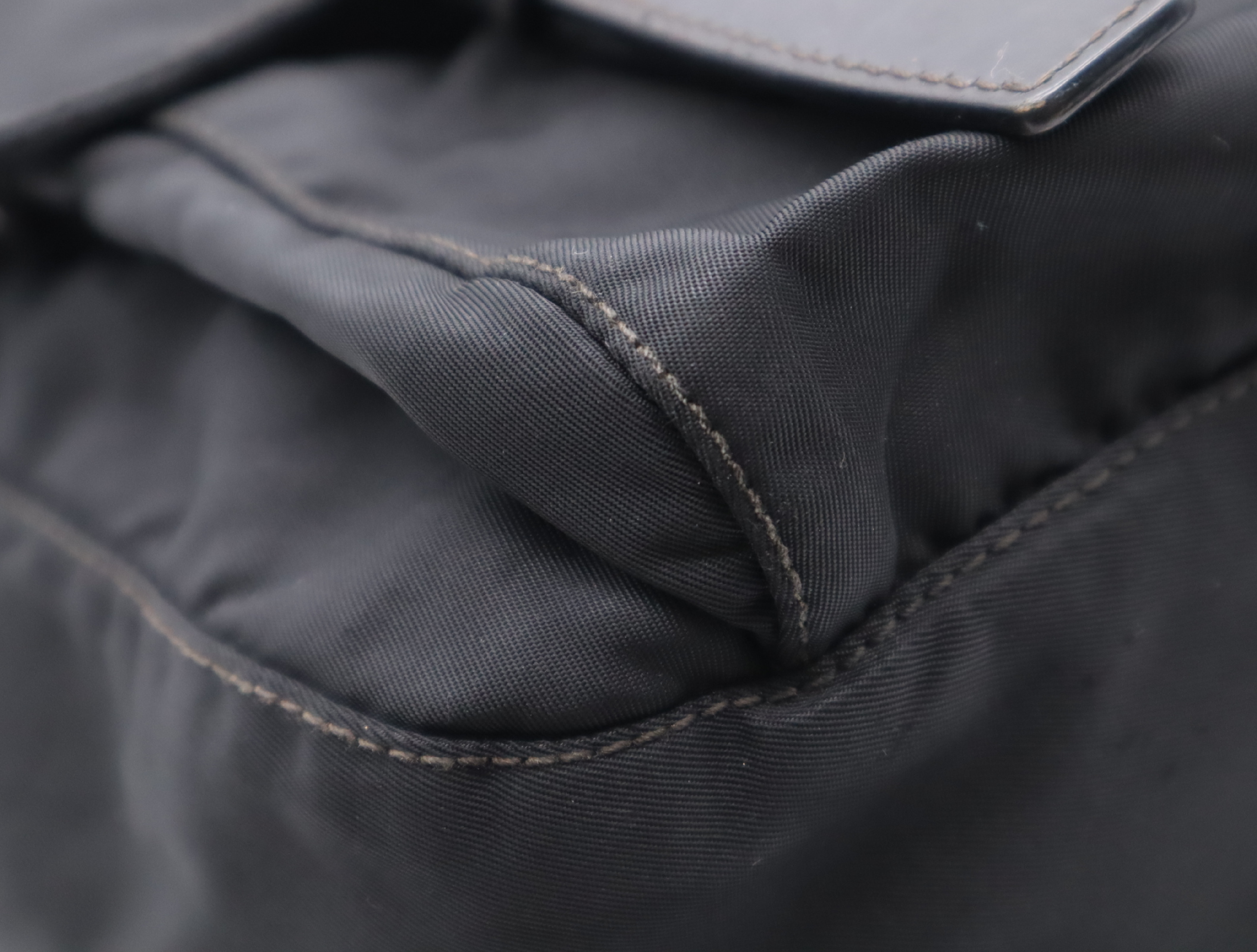 Leather x Nylon Messenger Shoulder Bag, Black, Silver Hardware — view 6