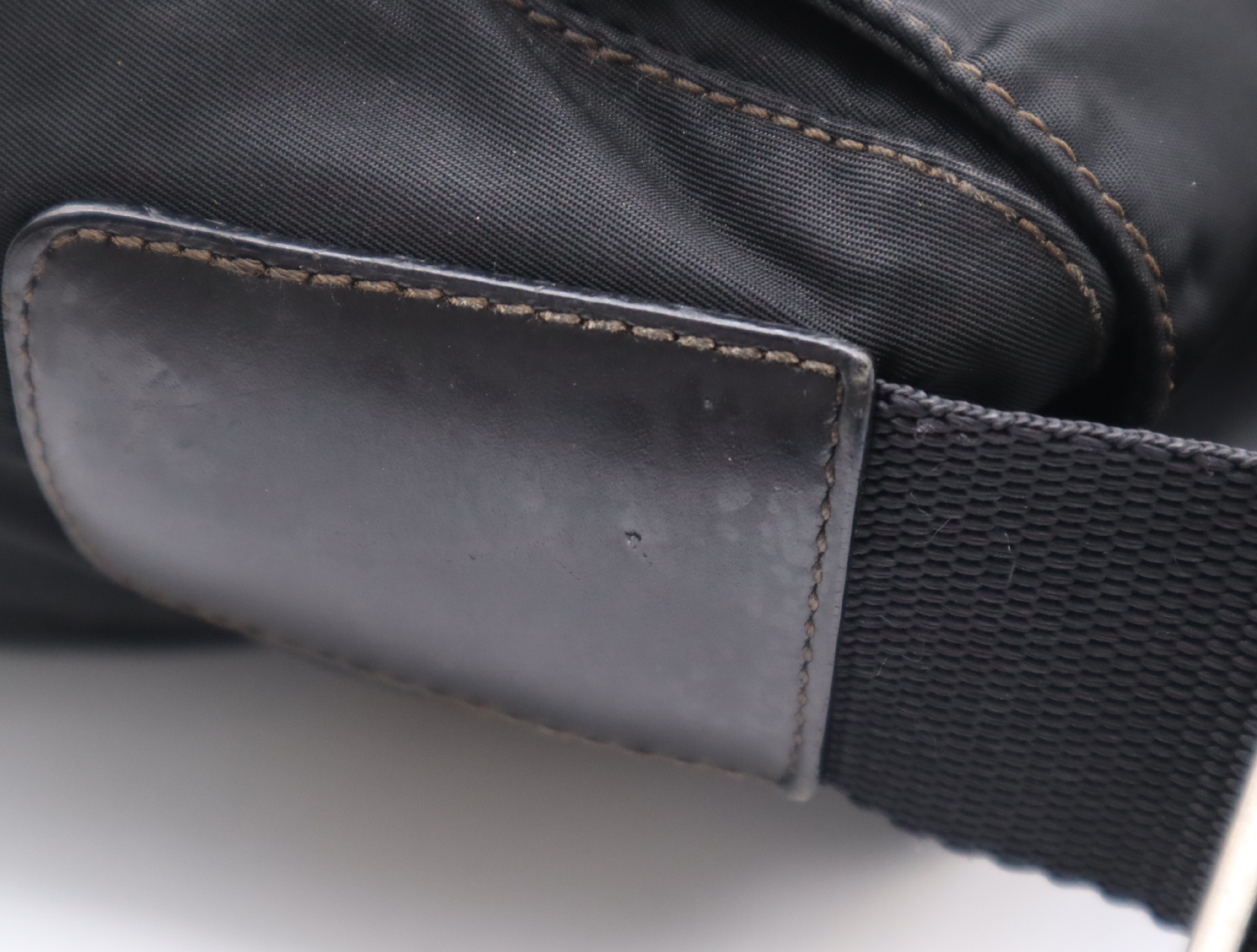 Leather x Nylon Messenger Shoulder Bag, Black, Silver Hardware — view 8