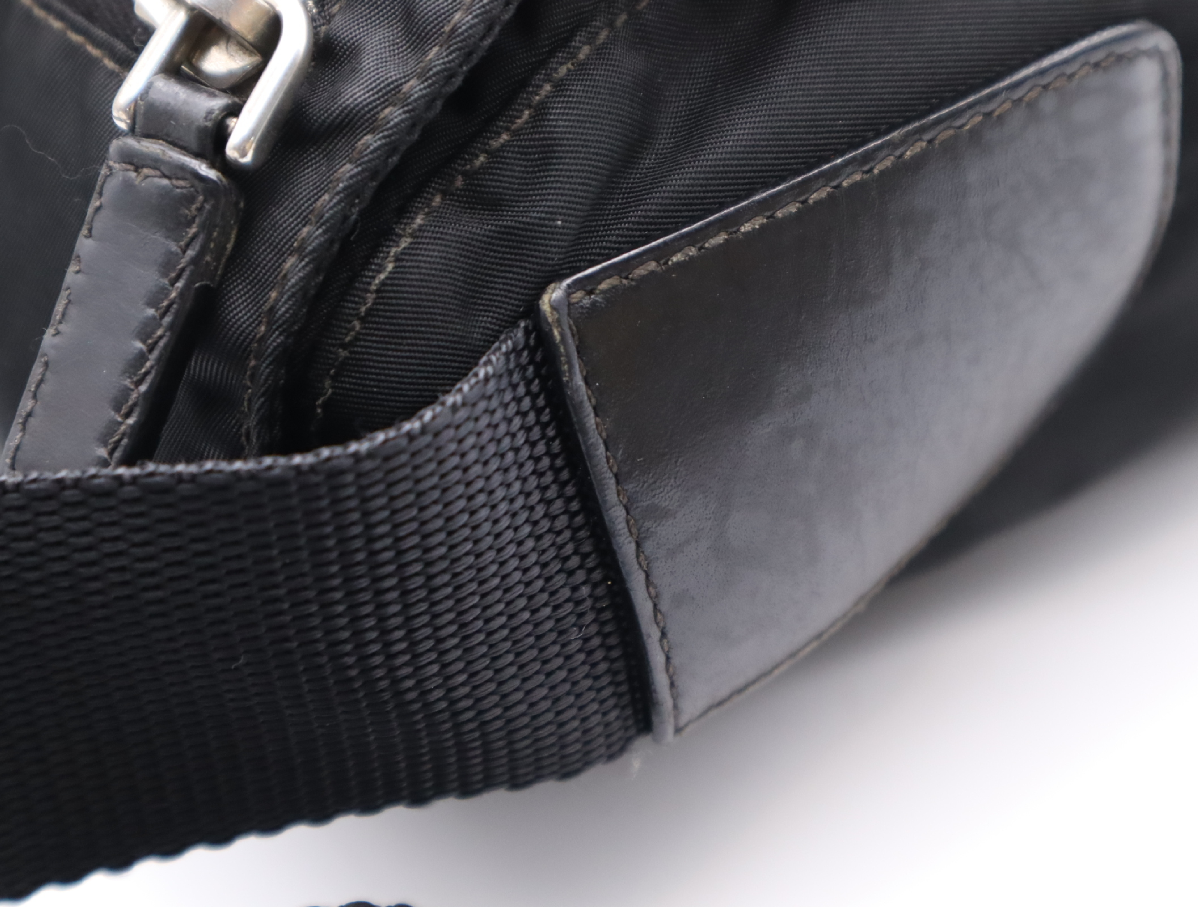Leather x Nylon Messenger Shoulder Bag, Black, Silver Hardware — view 9