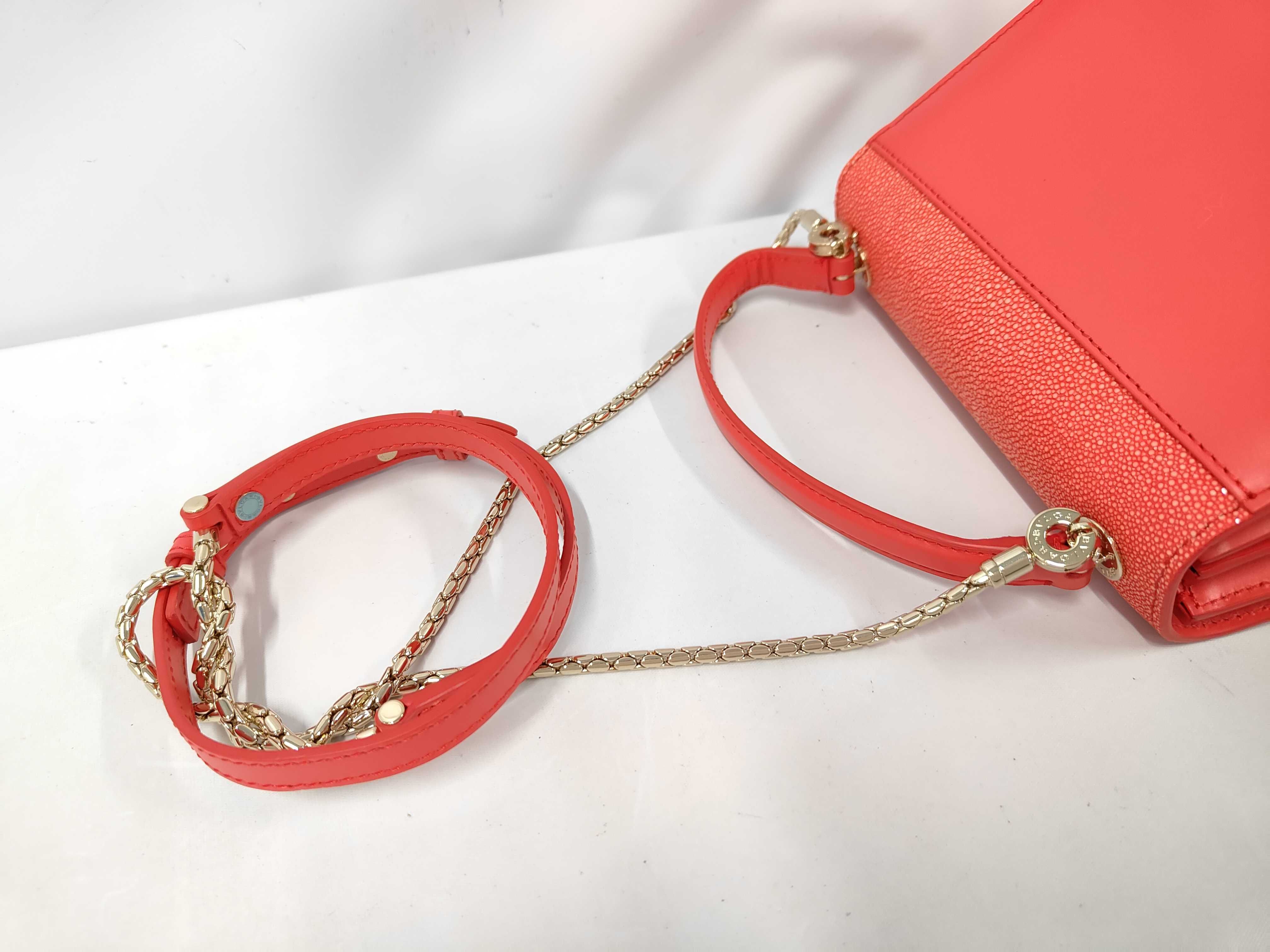 Serpenti 2-Way Handbag, Stingray Leather, Red, Bulgari Handbag — view 5