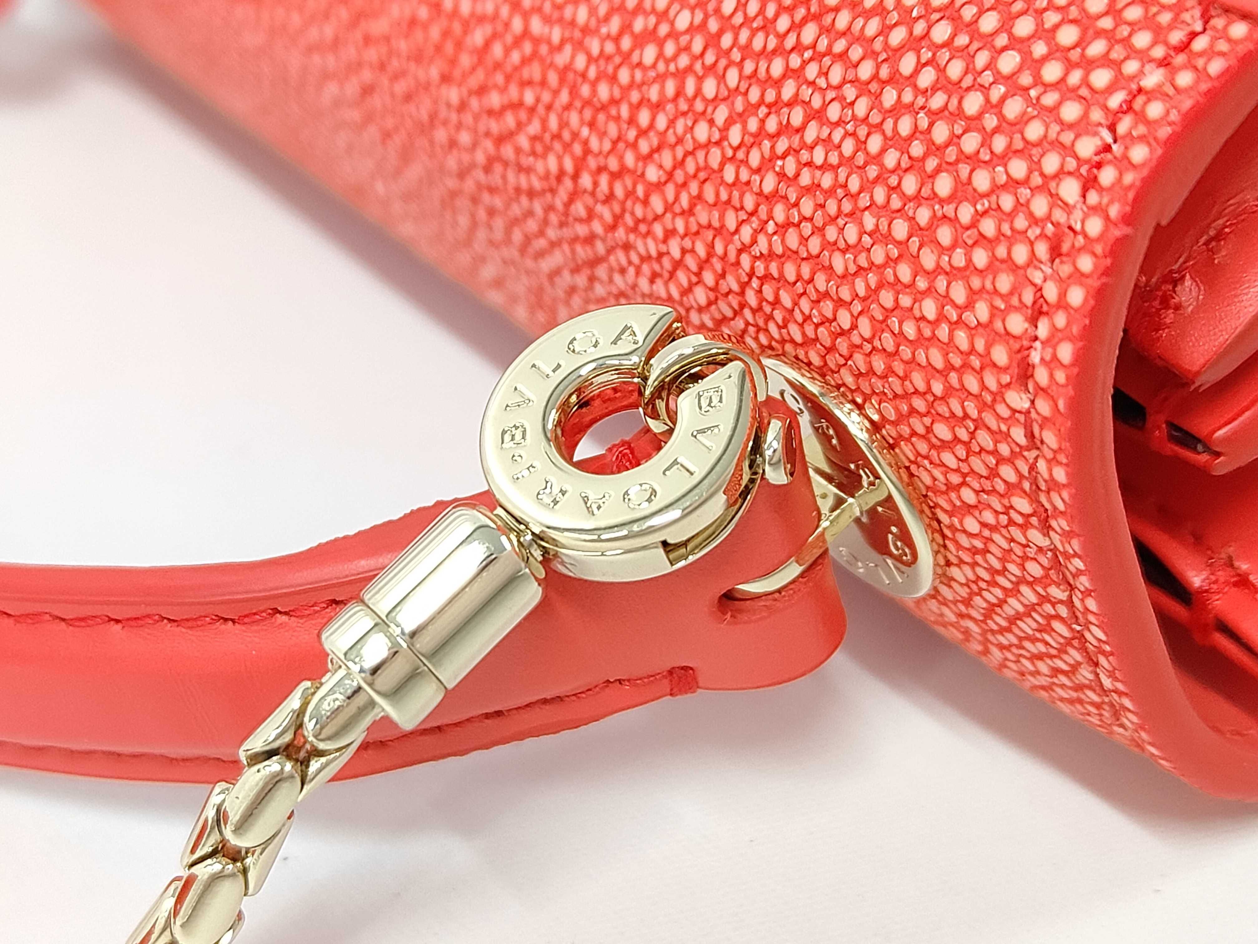 Serpenti 2-Way Handbag, Stingray Leather, Red, Bulgari Handbag — view 6