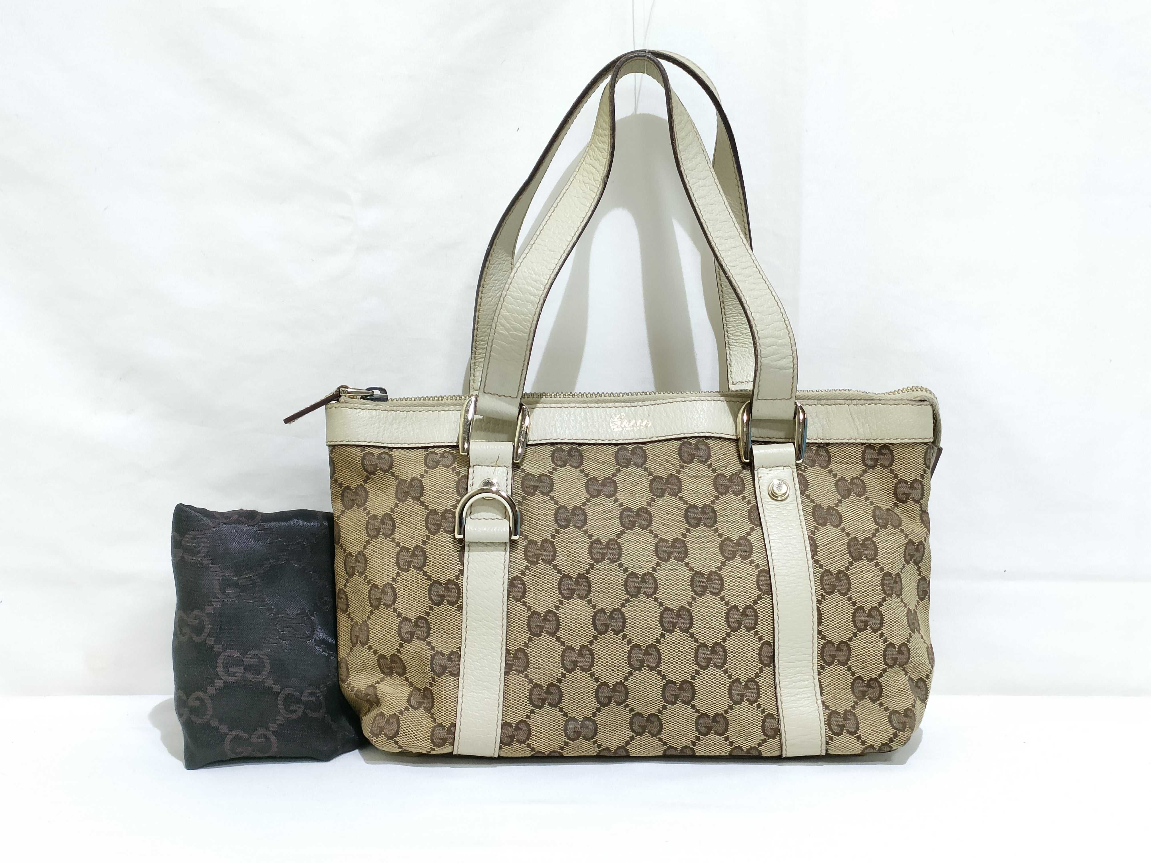 GG Canvas HK-141471 001354 GG Canvas x Leather Handbag Beige Tote Bag