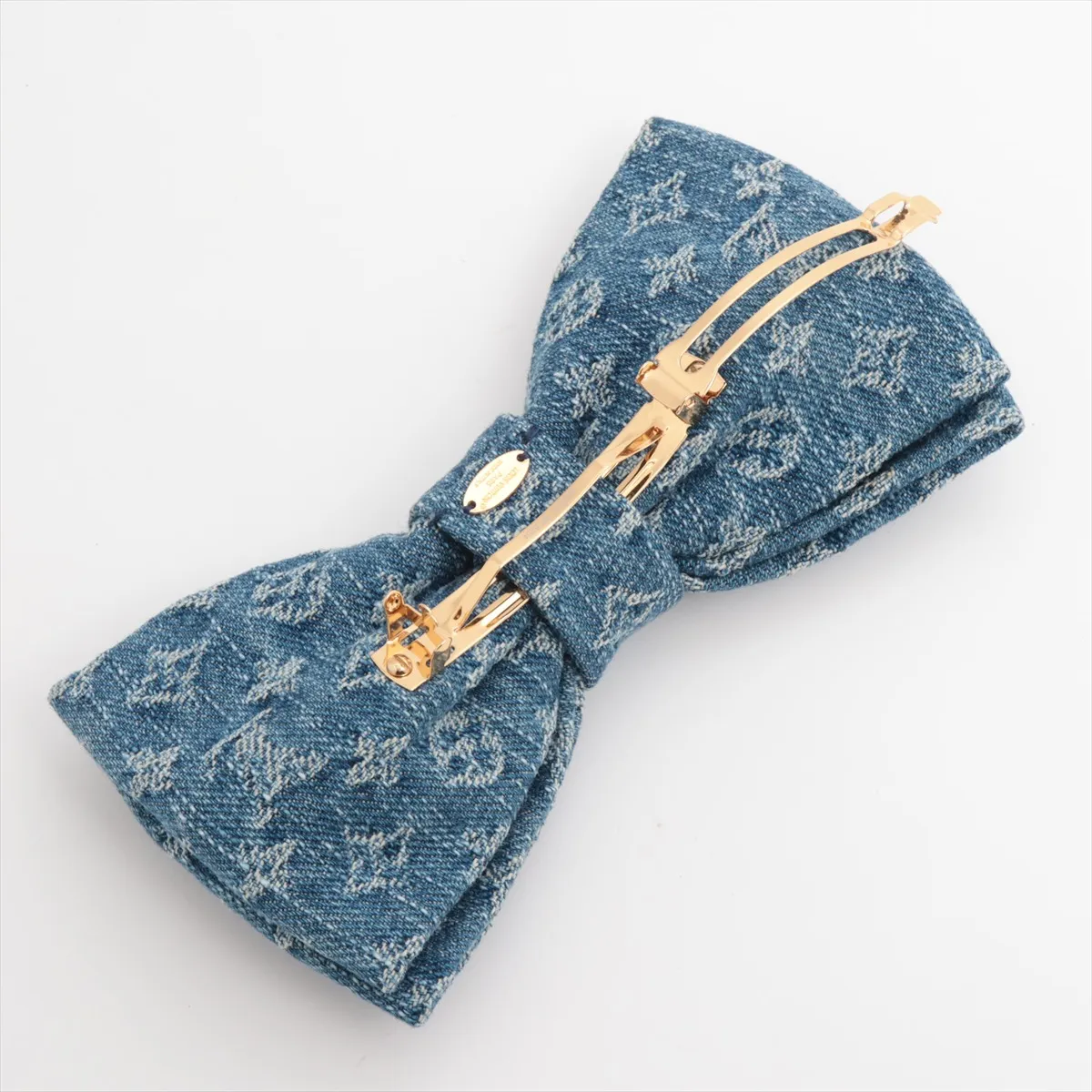 Monogram Denim GK5204 Barrette, Cotton, Blue, — view 3