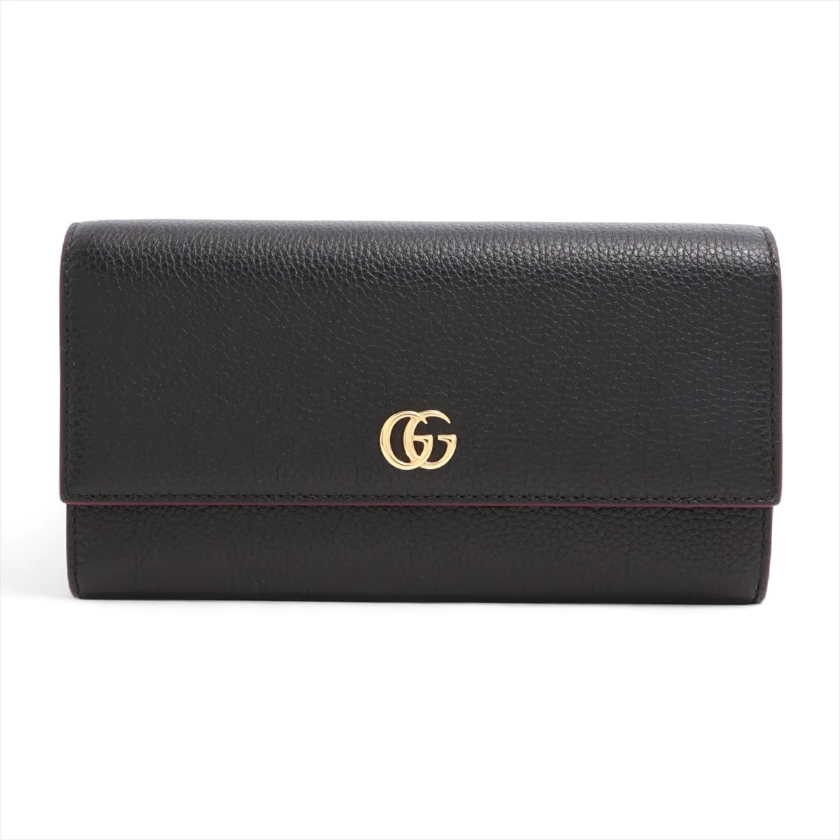Bamboo GG Marmont 456116 Leather Long Wallet, Black