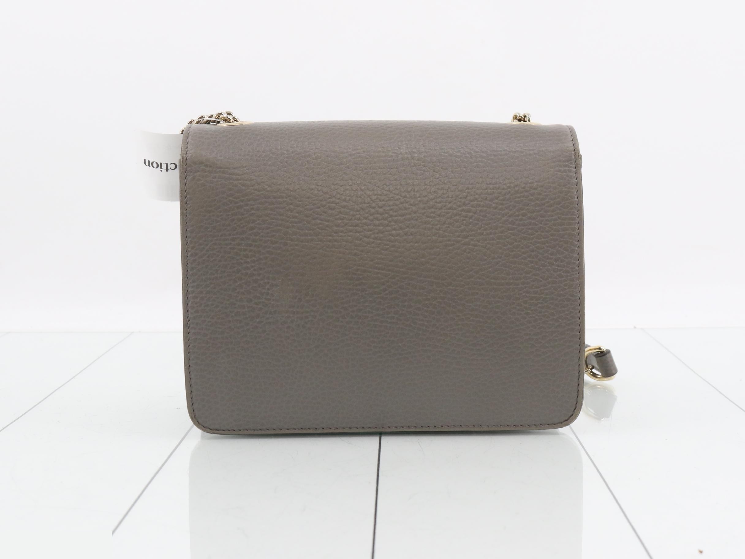 Leather Interlocking G Chain Shoulder Bag, Gray, Gold Hardware — view 2