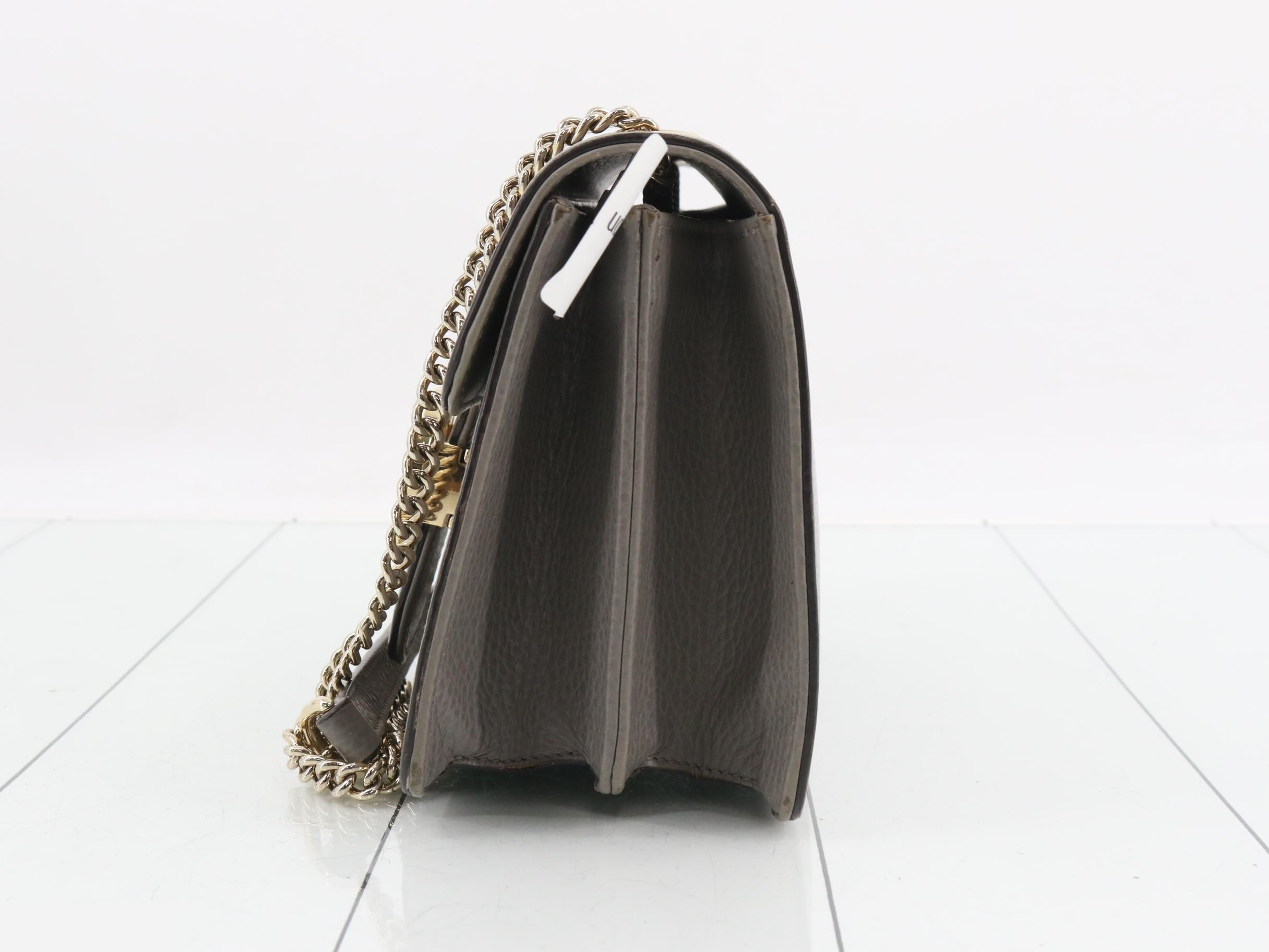 Leather Interlocking G Chain Shoulder Bag, Gray, Gold Hardware — view 3