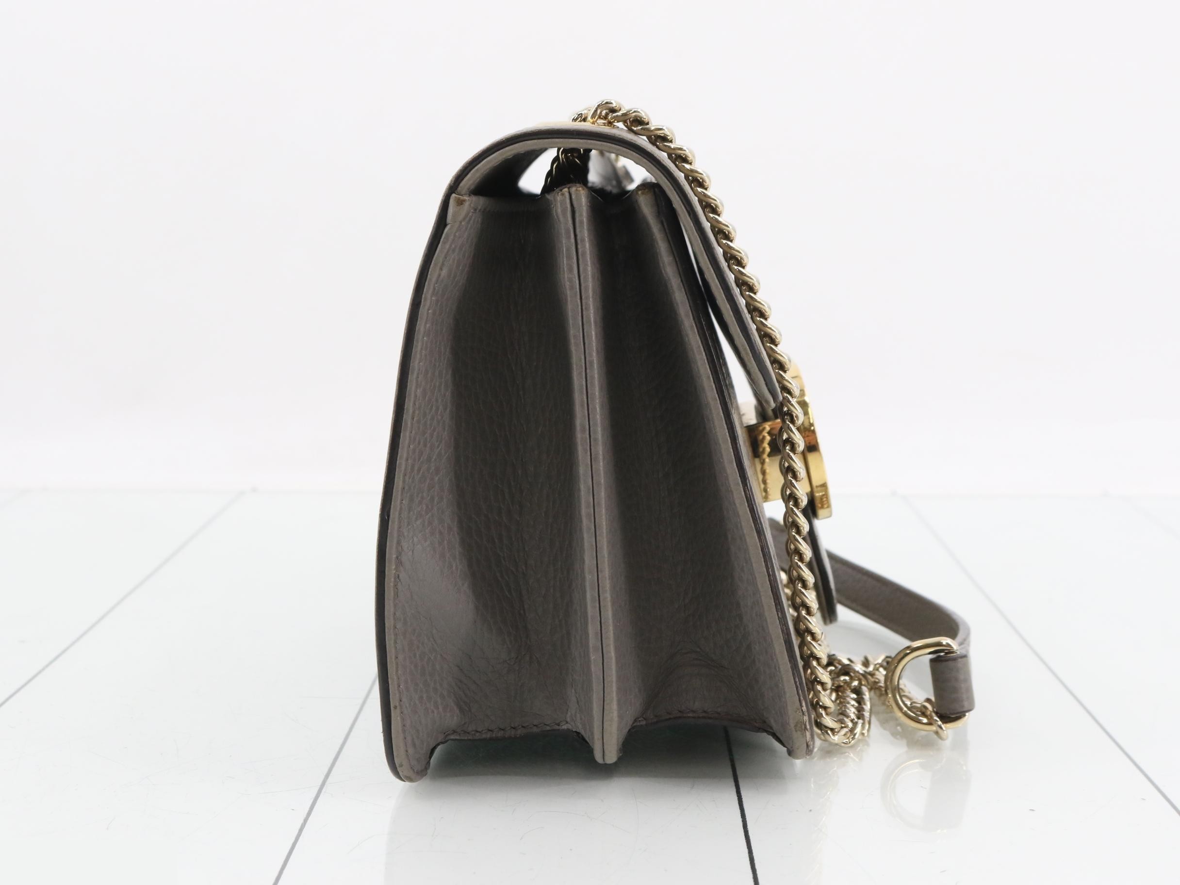 Leather Interlocking G Chain Shoulder Bag, Gray, Gold Hardware — view 4