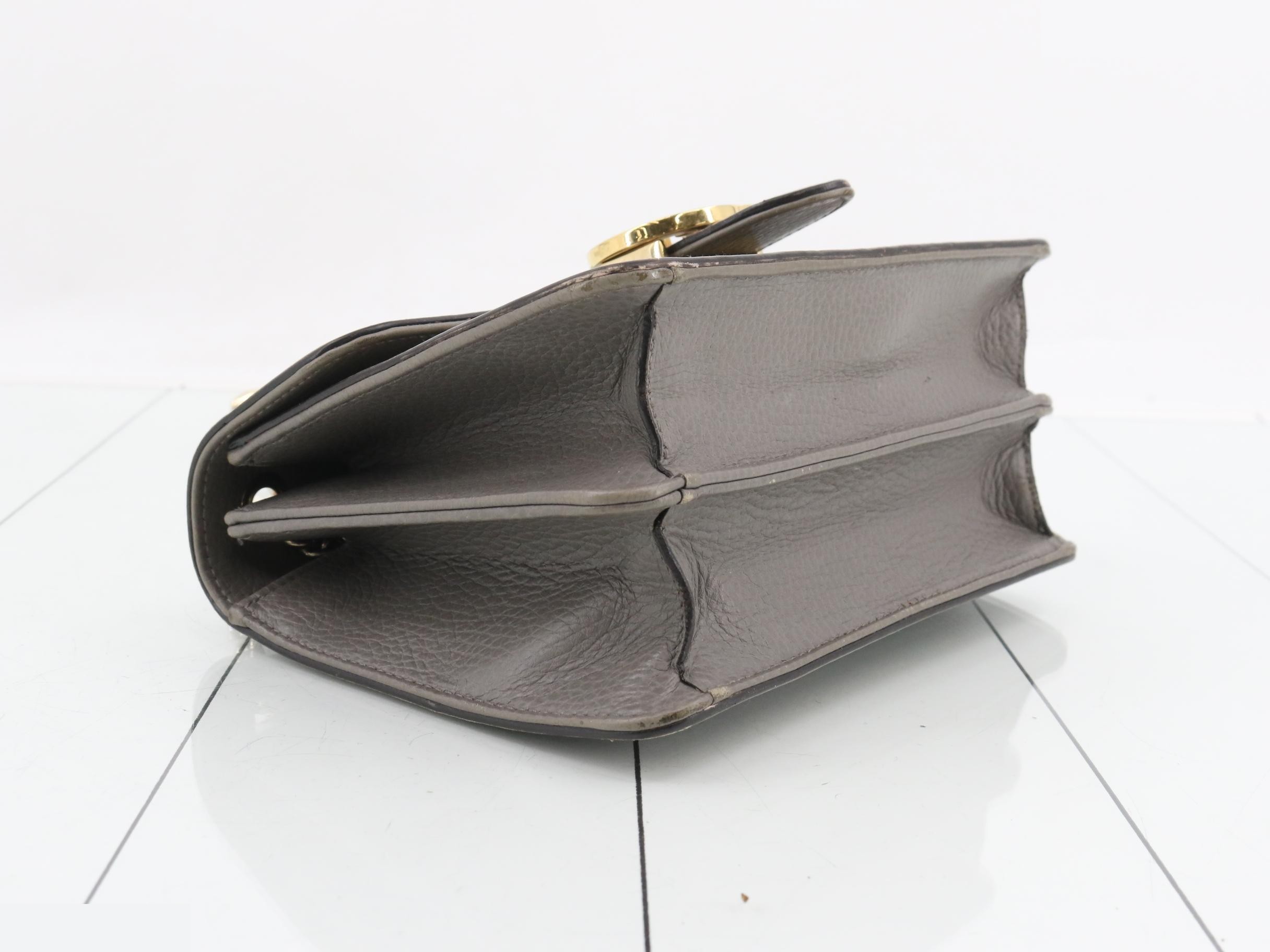 Leather Interlocking G Chain Shoulder Bag, Gray, Gold Hardware — view 5
