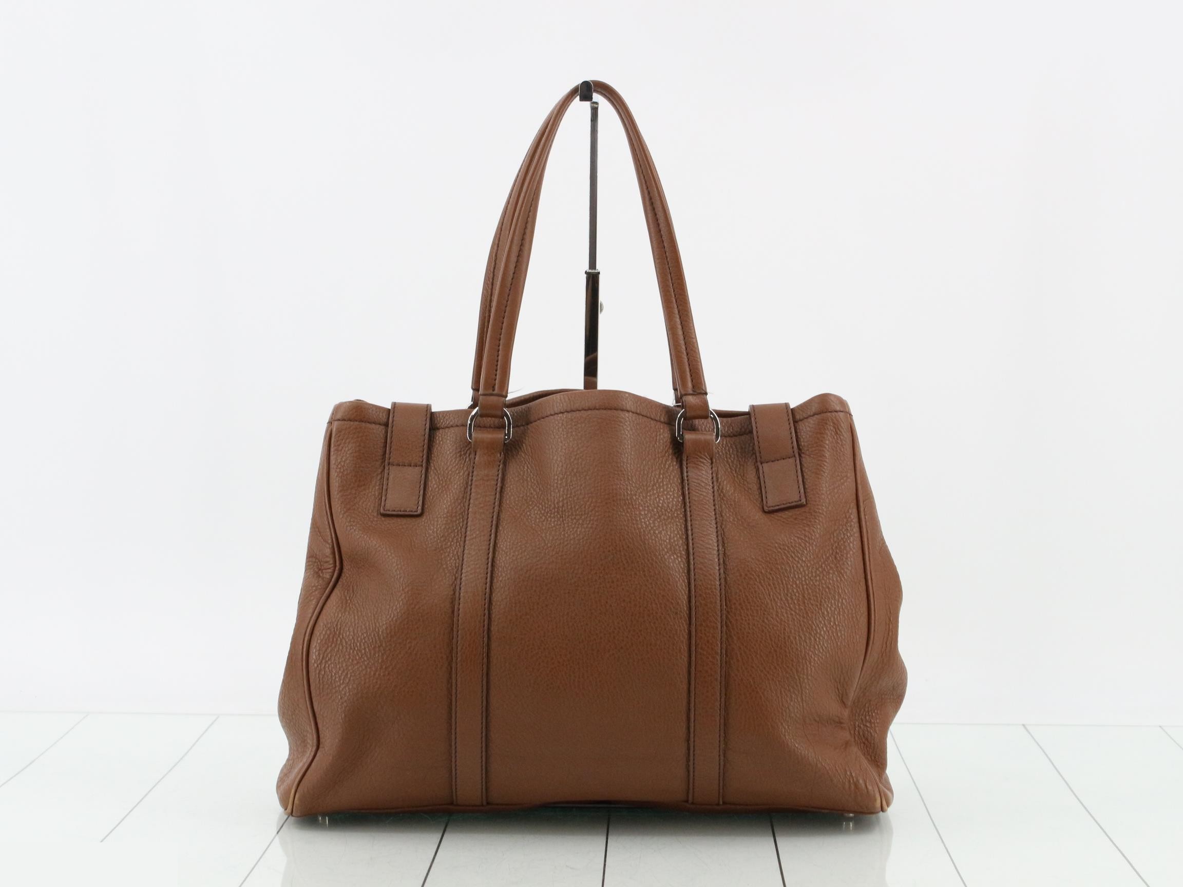 Leather shoulder bag, brown, silver hardware. — view 2