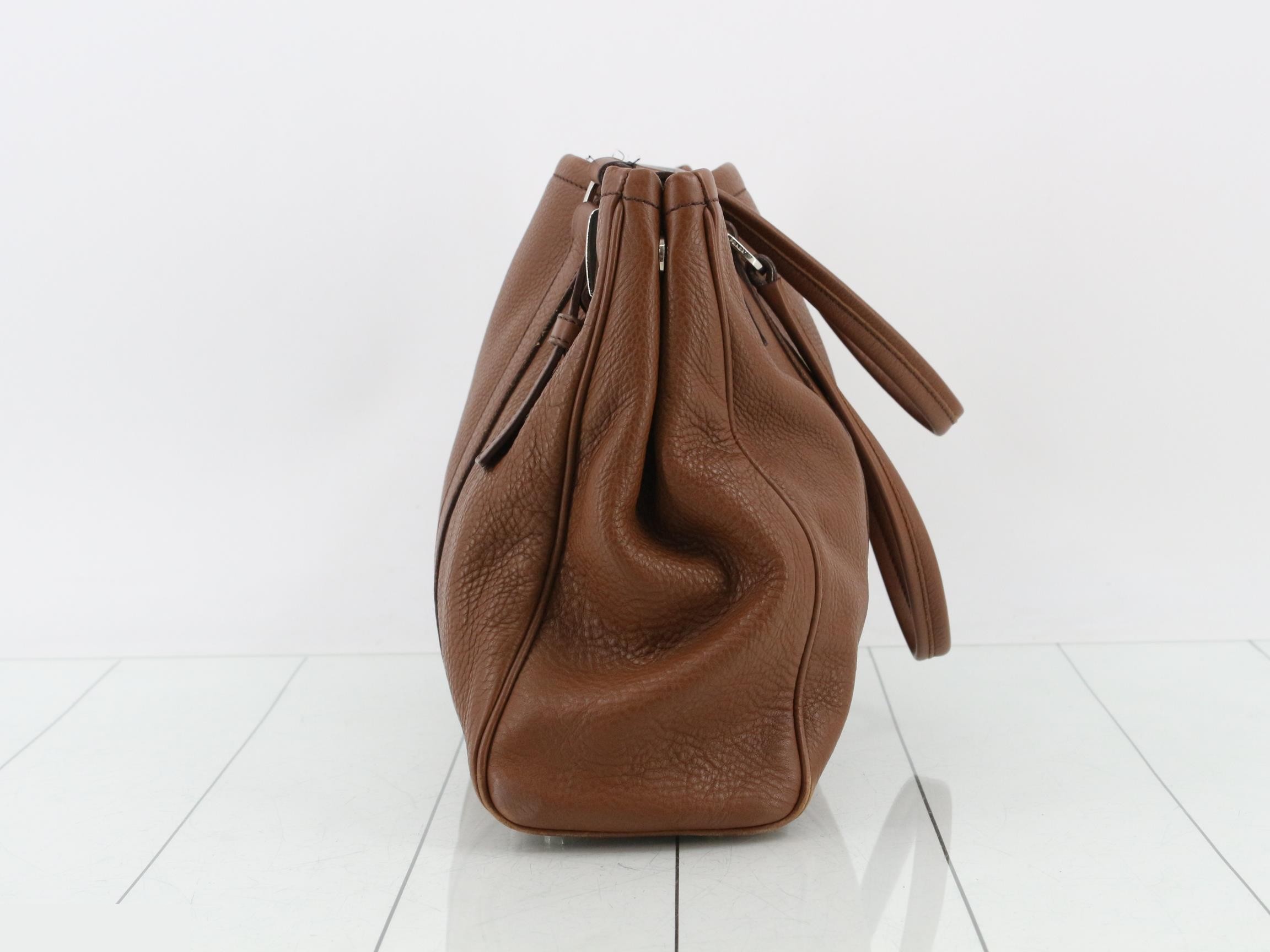 Leather shoulder bag, brown, silver hardware. — view 3