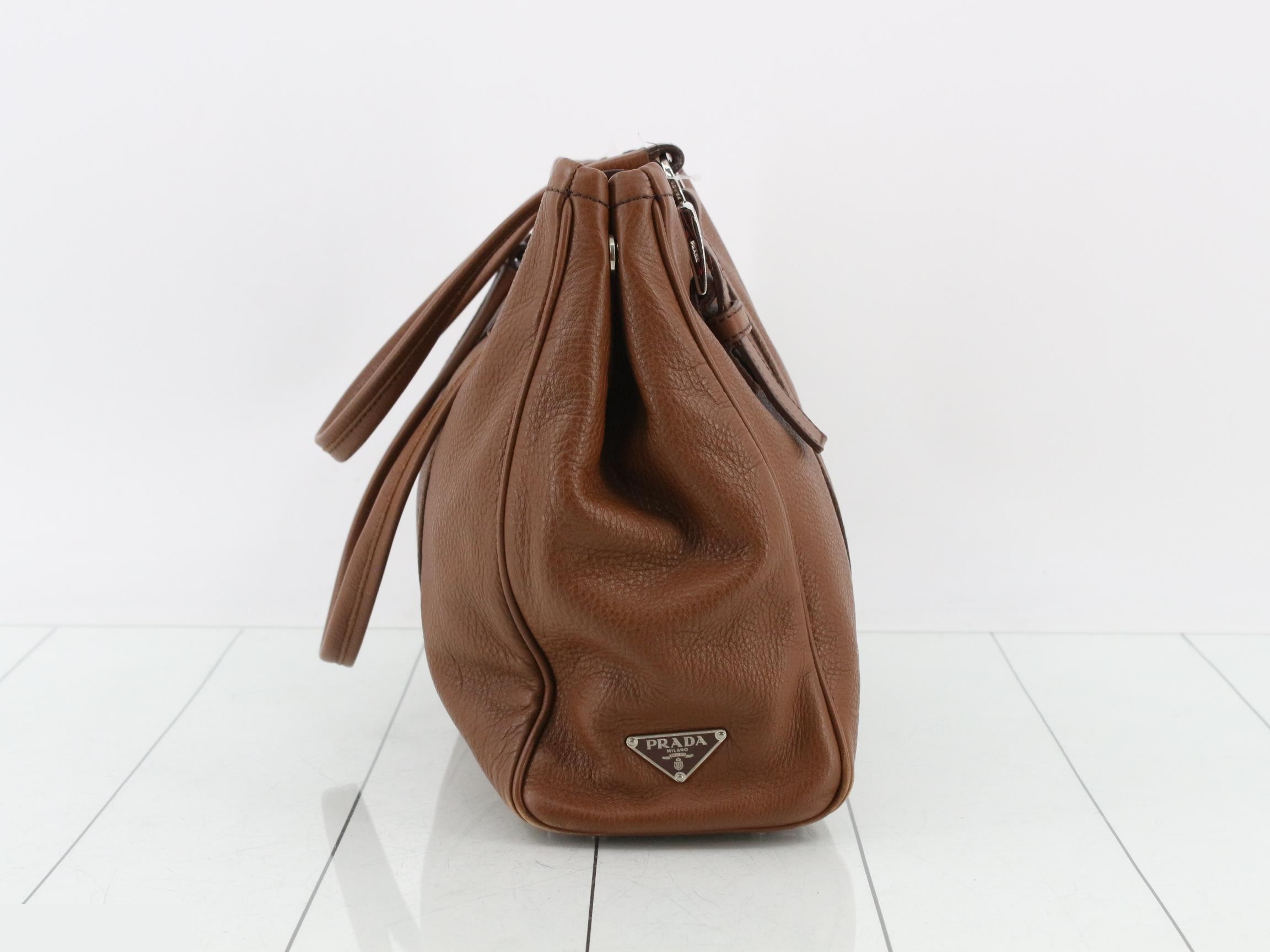 Leather shoulder bag, brown, silver hardware. — view 4