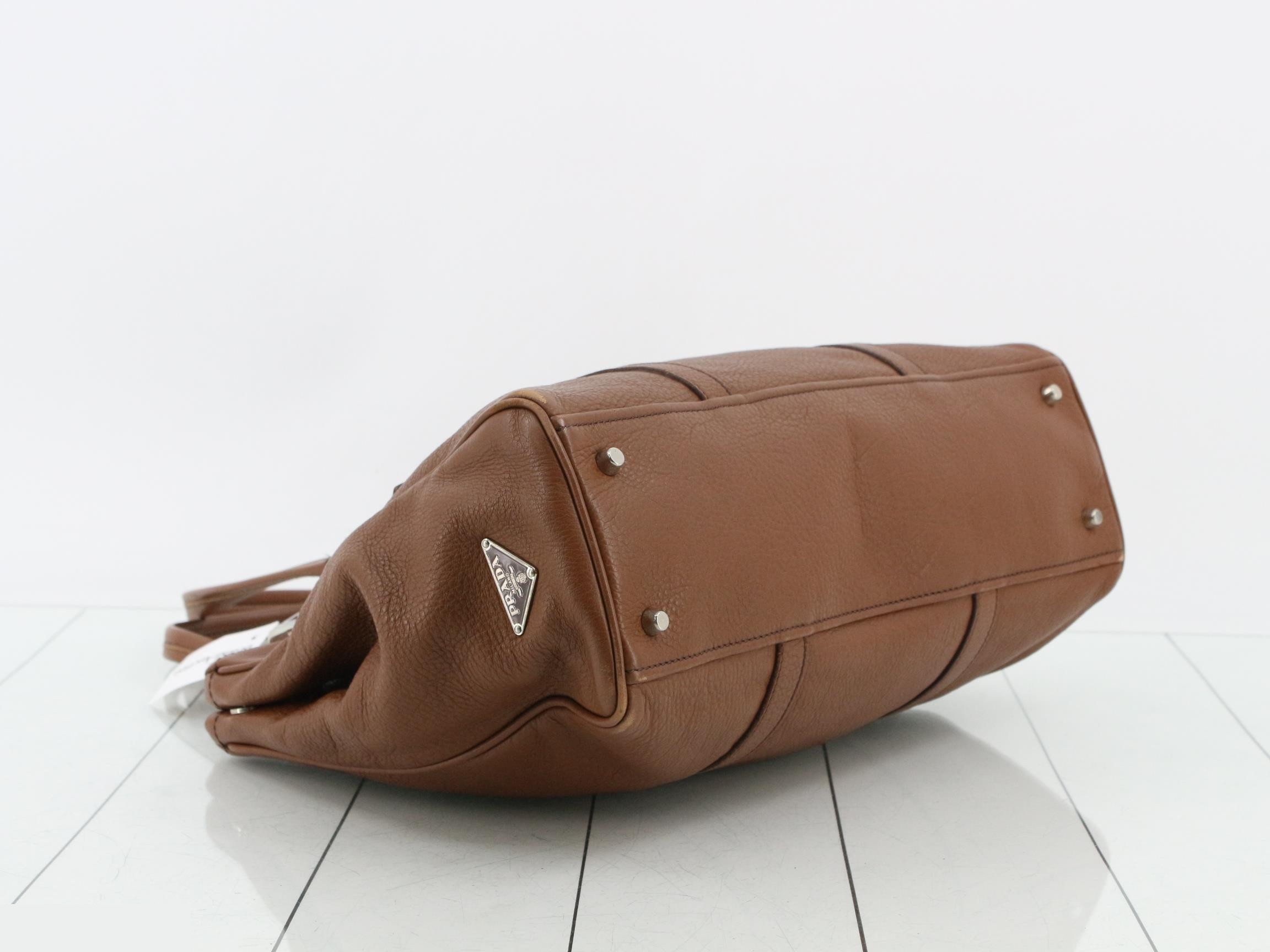 Leather shoulder bag, brown, silver hardware. — view 5