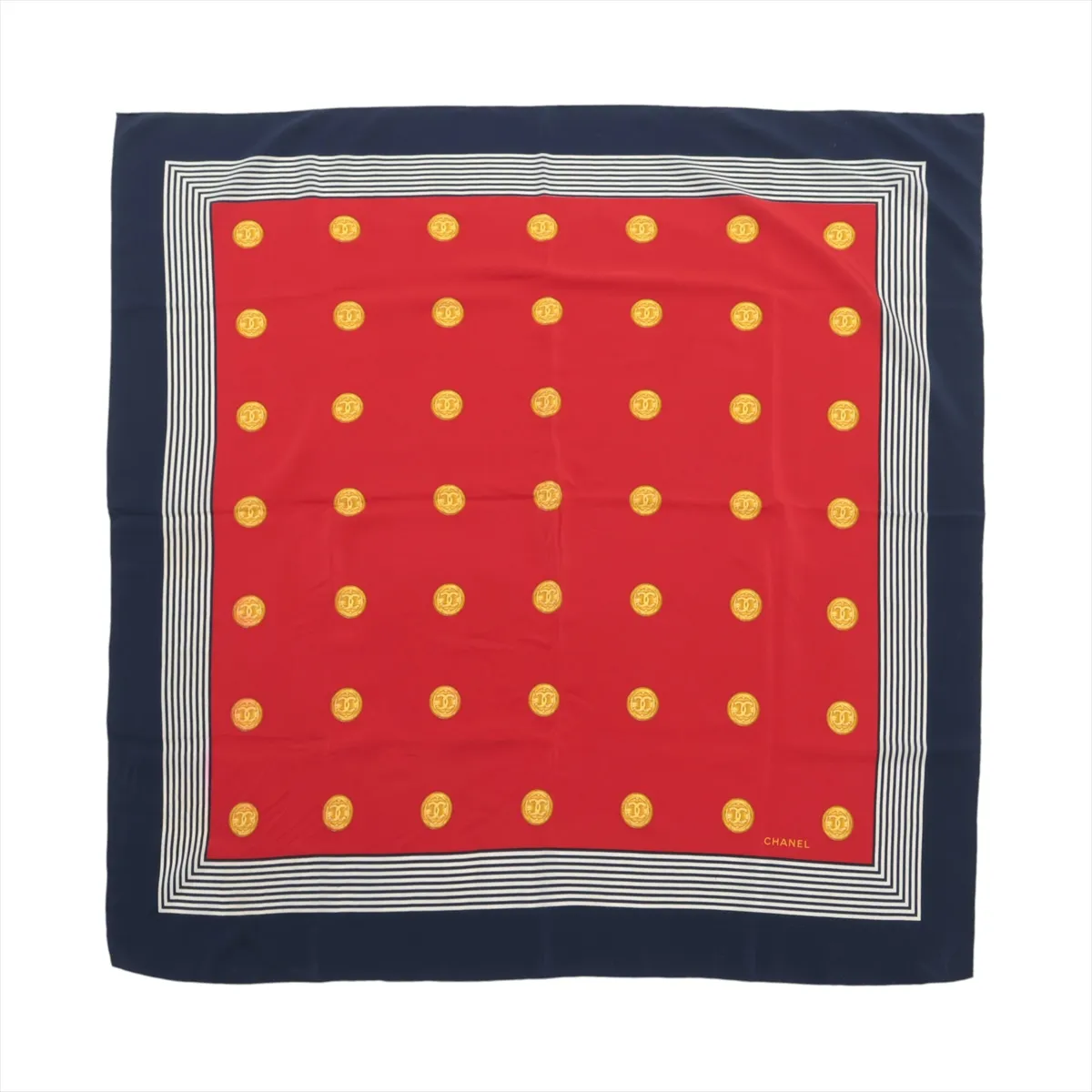 Coco Mark Scarf, Silk, Red x Navy,