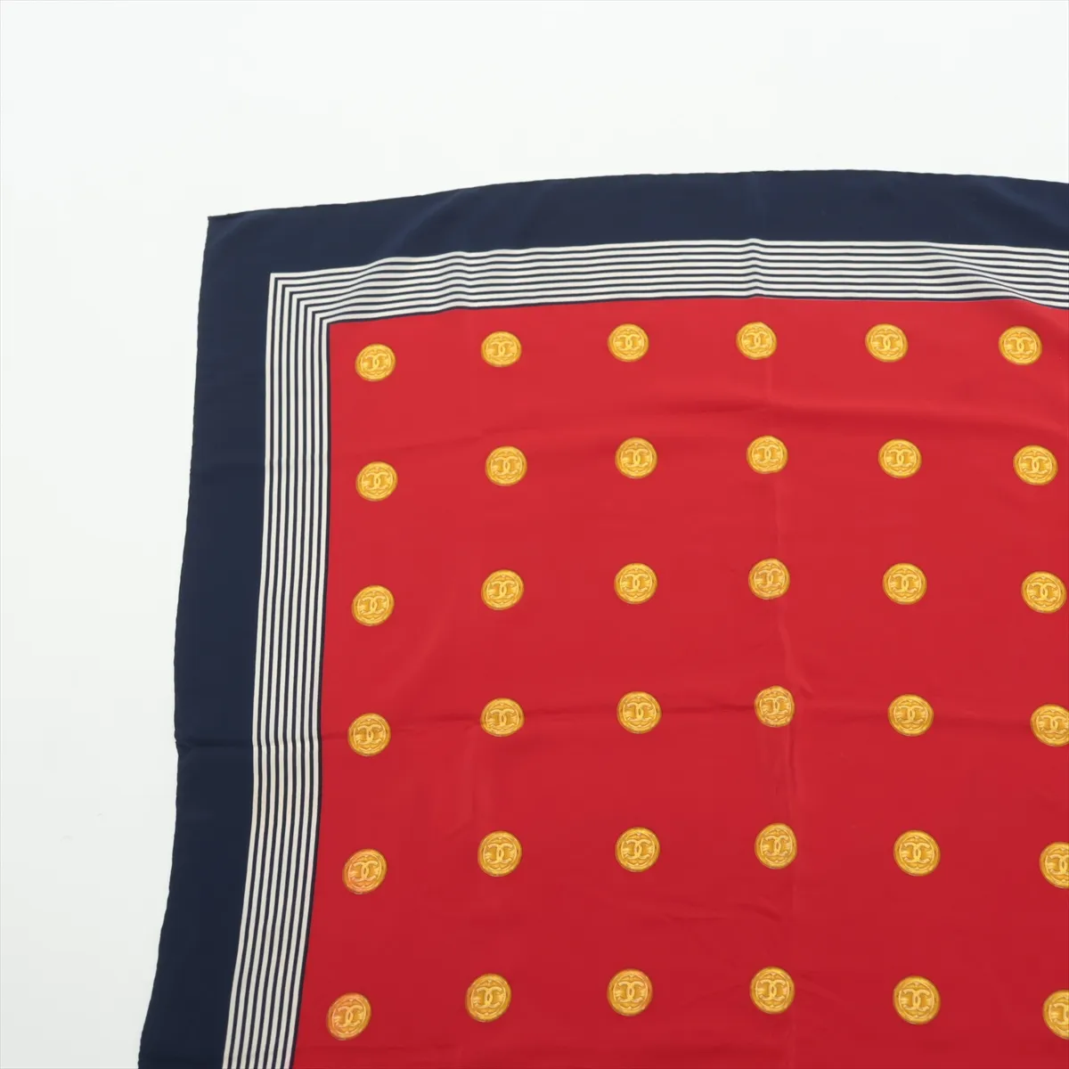 Coco Mark Scarf, Silk, Red x Navy, — view 2