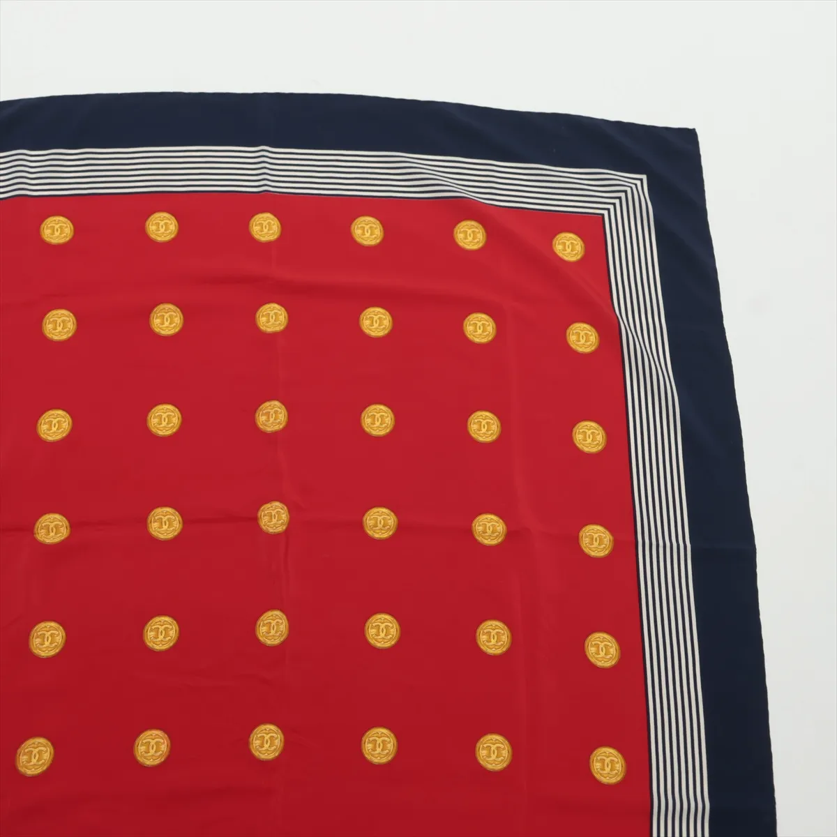 Coco Mark Scarf, Silk, Red x Navy, — view 3