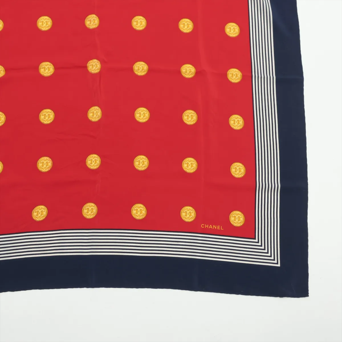 Coco Mark Scarf, Silk, Red x Navy, — view 4