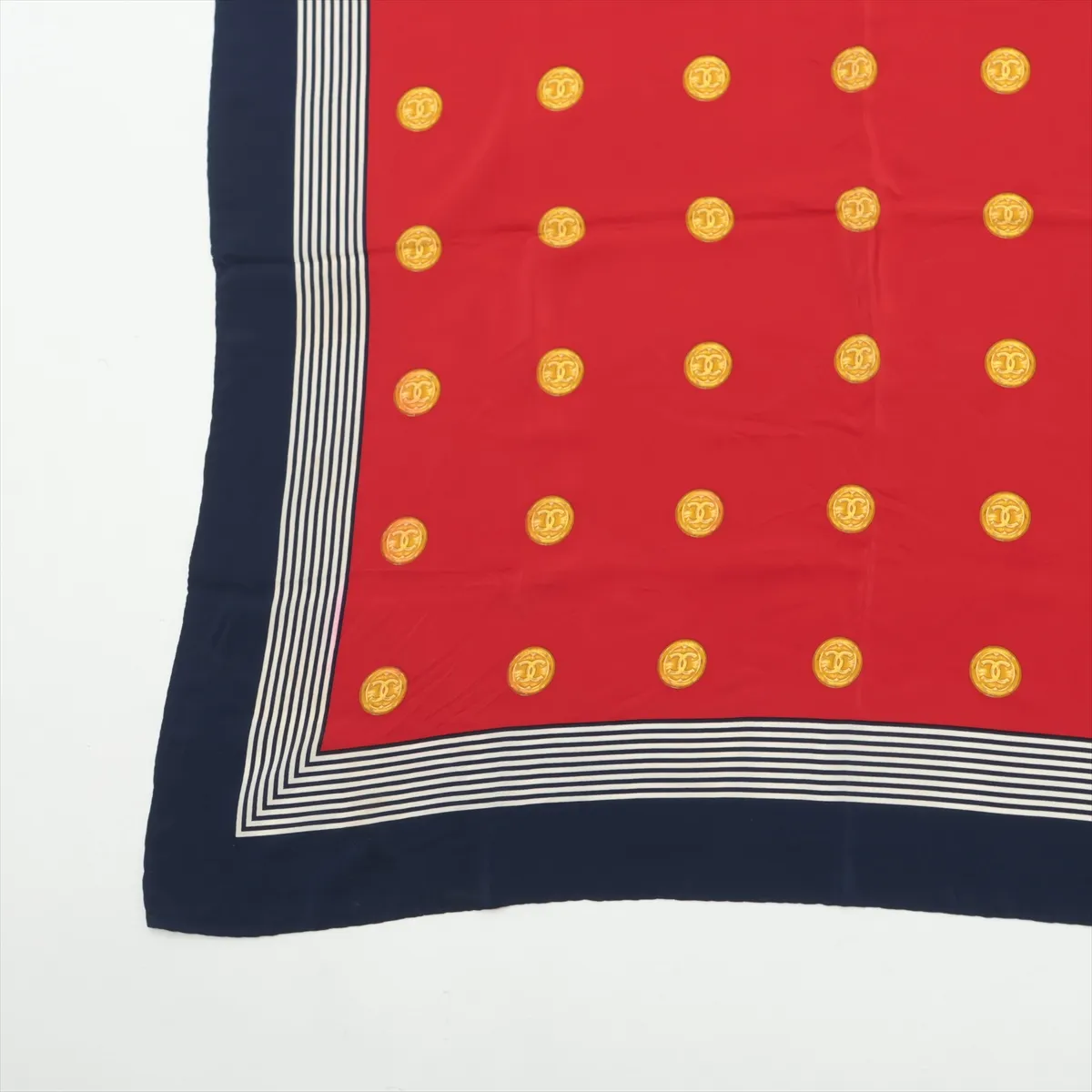 Coco Mark Scarf, Silk, Red x Navy, — view 5