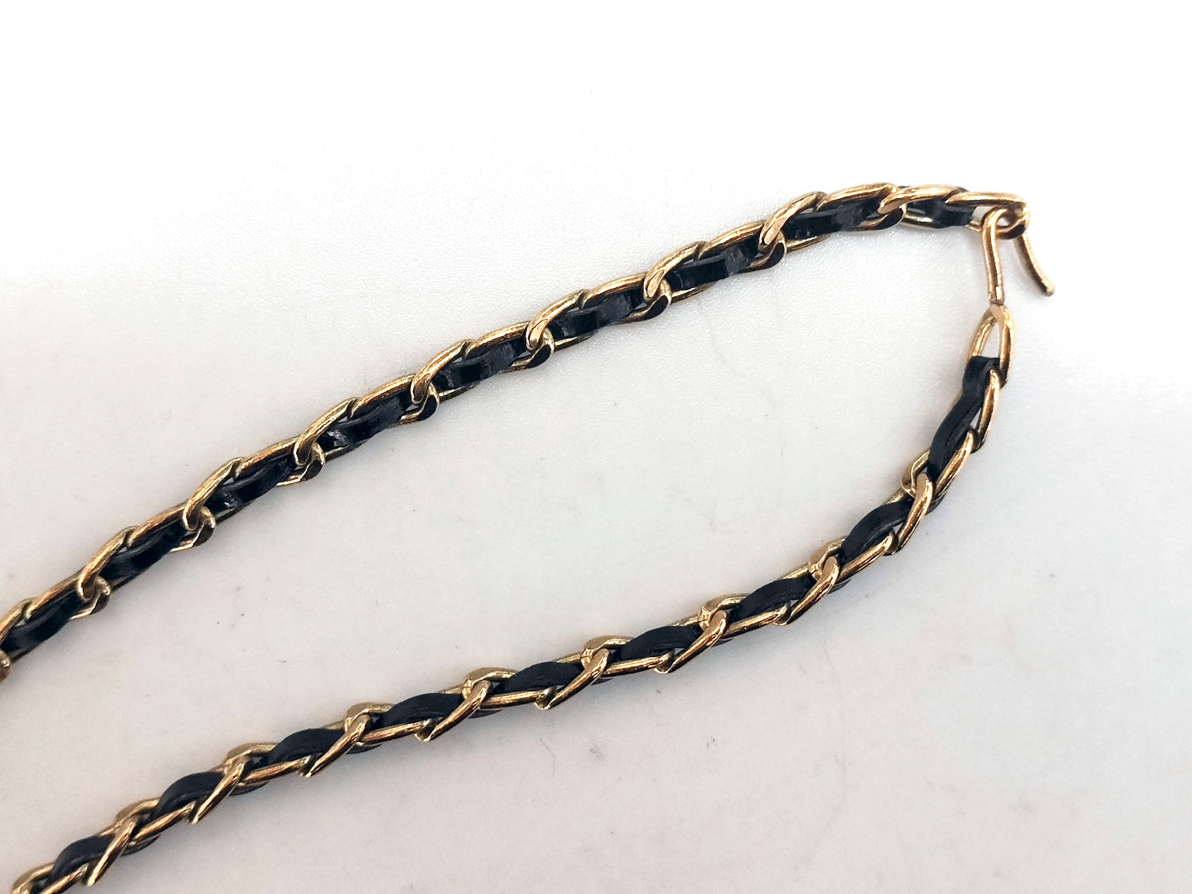 Mademoiselle Rhinestone Leather Chain Choker Necklace 95P Necklace — view 9