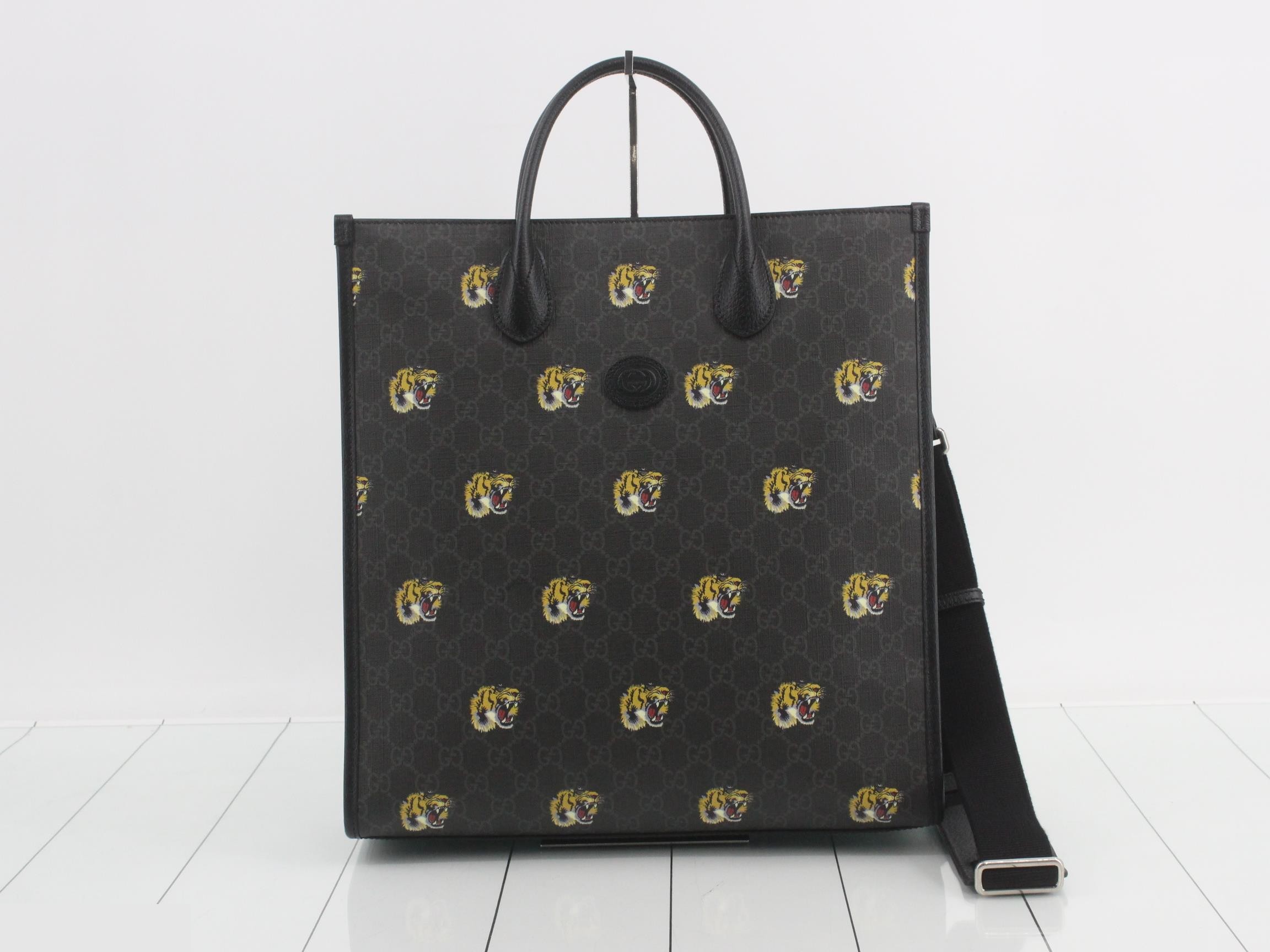 Tiger 2-Way Tote Bag, Black, with Shoulder Strap and Dust Bag