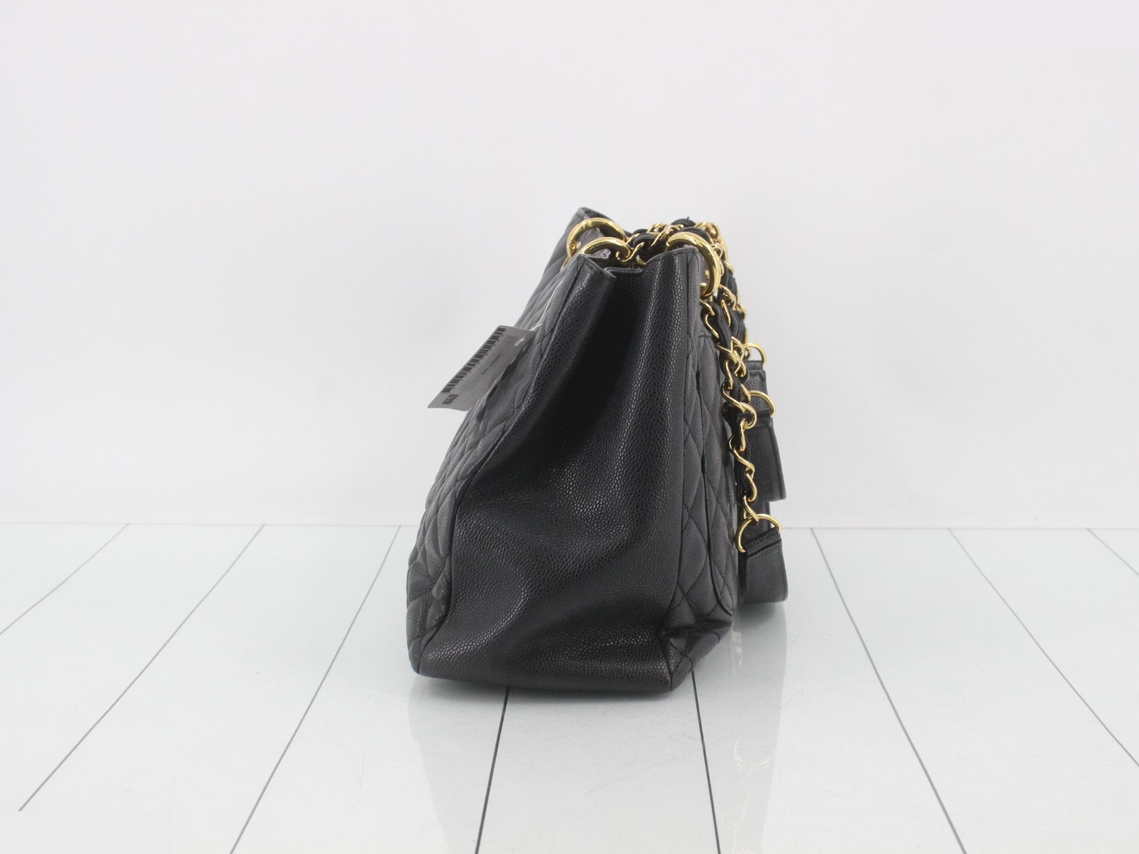 Caviar leather chain tote bag, black — view 3