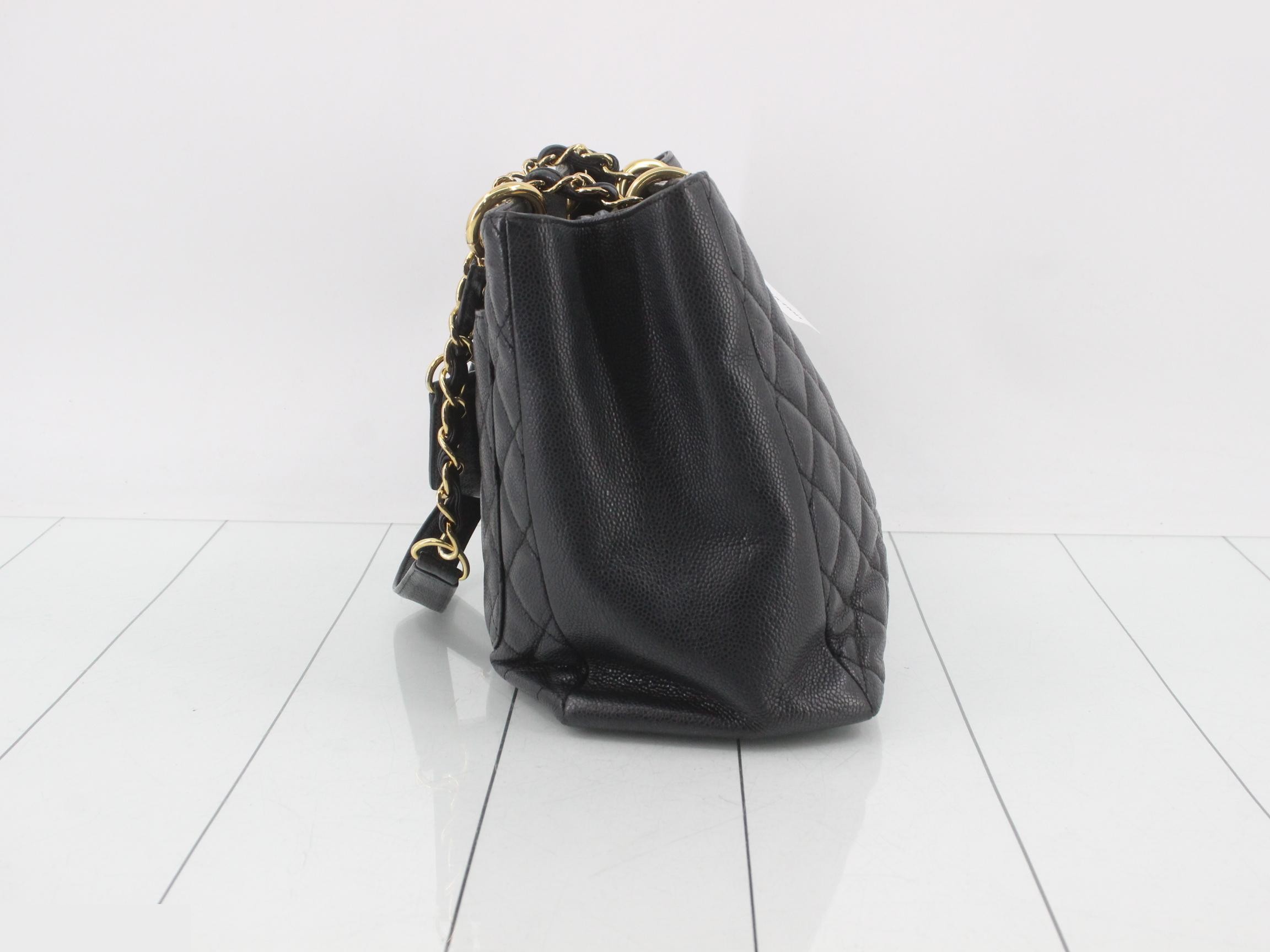Caviar leather chain tote bag, black — view 4