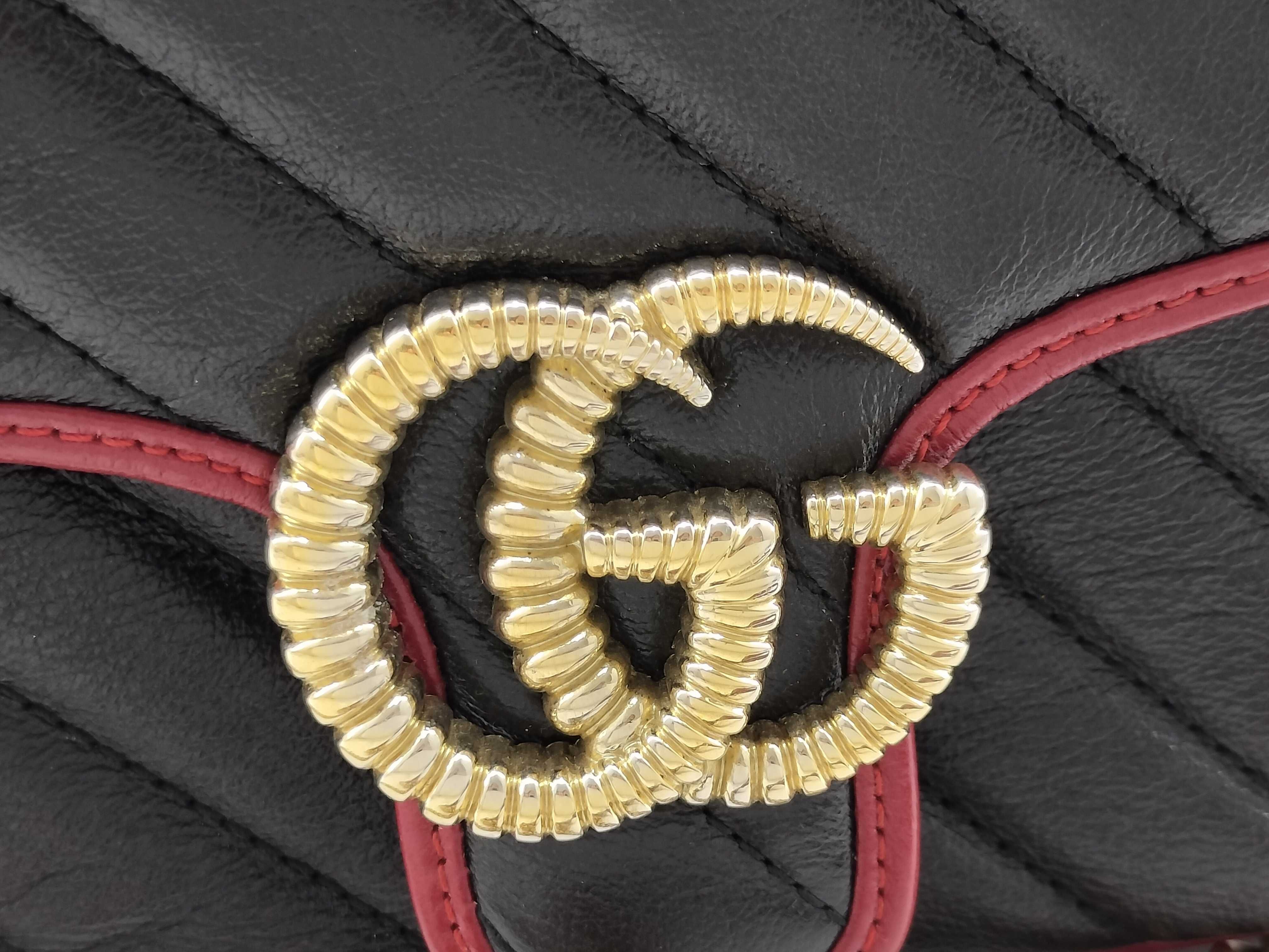 GG Marmont Handbag, Leather, Black/Red — view 14