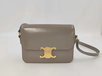 Triomphe Calf Leather Shoulder Bag, Black with Gold Hardware