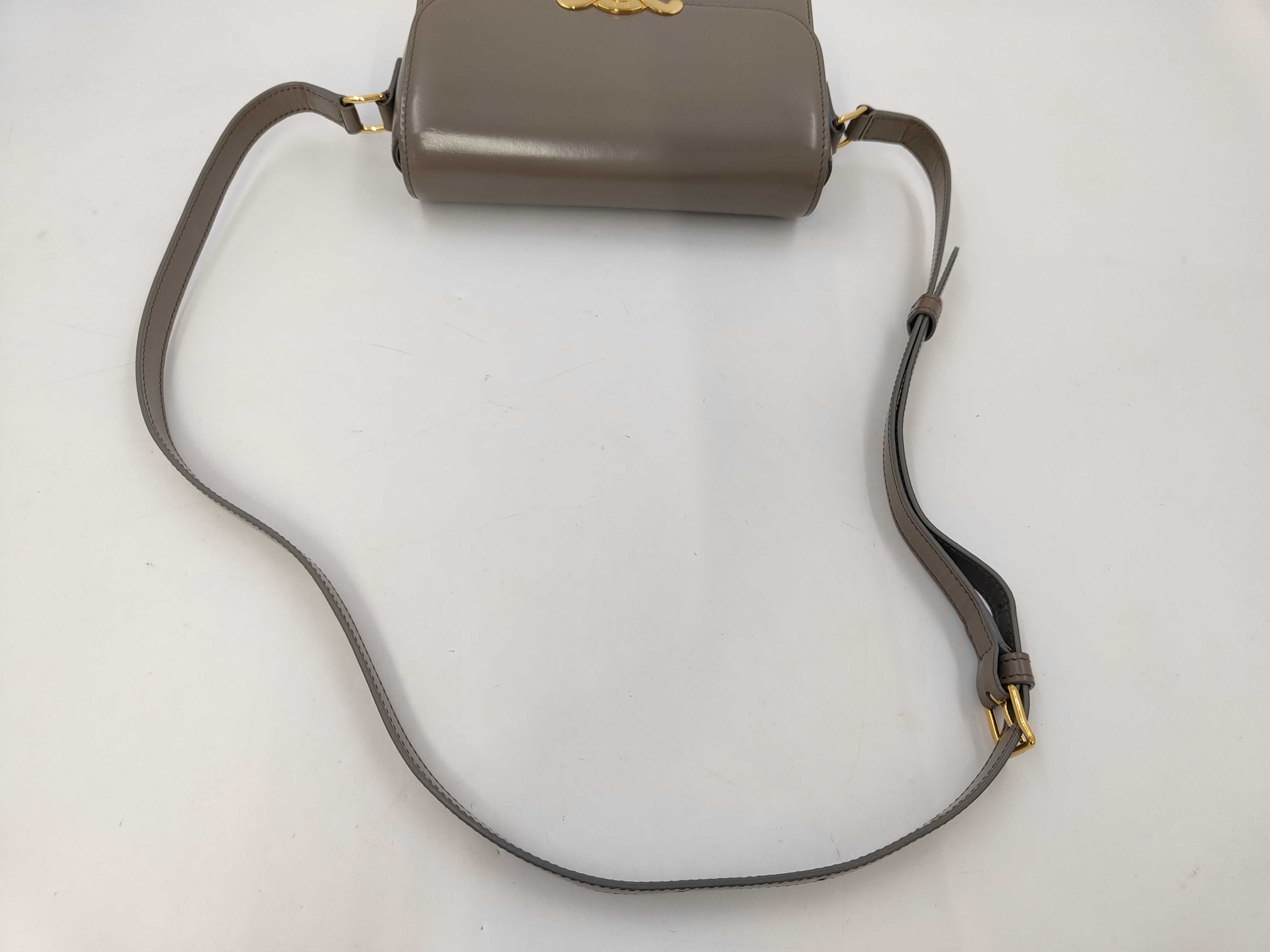 Triomphe Calf Leather Shoulder Bag, Black with Gold Hardware — view 3