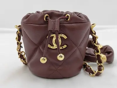 Mini Bucket Bag (31 series) - Wine Red Lambskin with GP Hardware - Chain Shoulder Bag