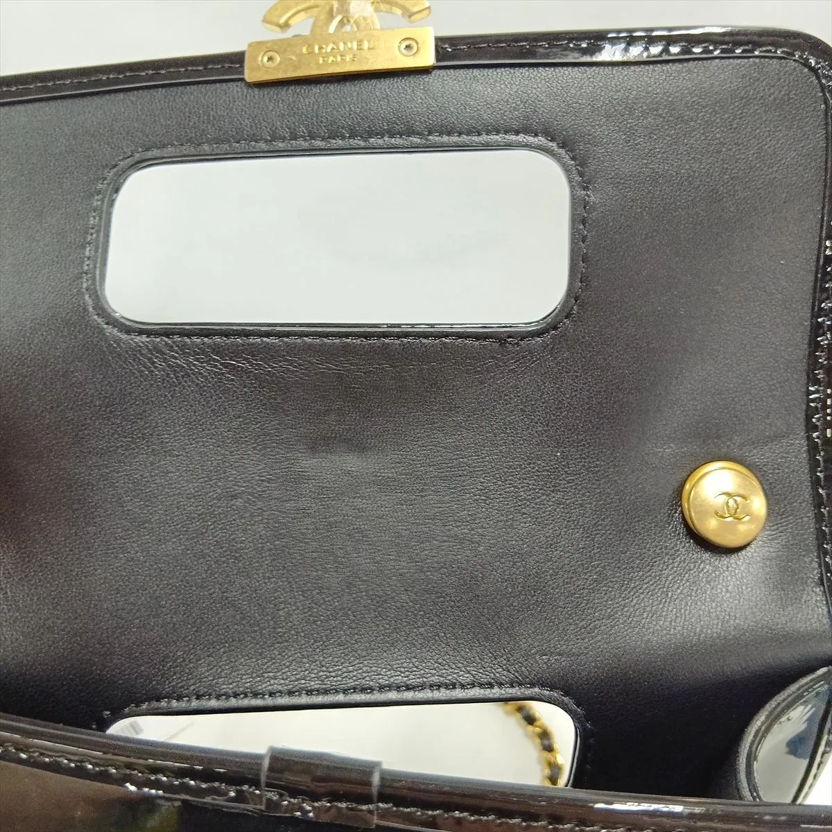 Matelassé Patent Leather 2-Way Shoulder Bag, Black with Gold Hardware, EPNX38E2, Random Plate — view 12