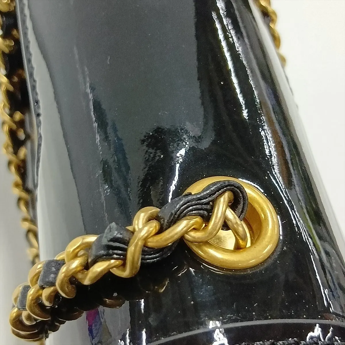 Matelassé Patent Leather 2-Way Shoulder Bag, Black with Gold Hardware, EPNX38E2, Random Plate — view 13