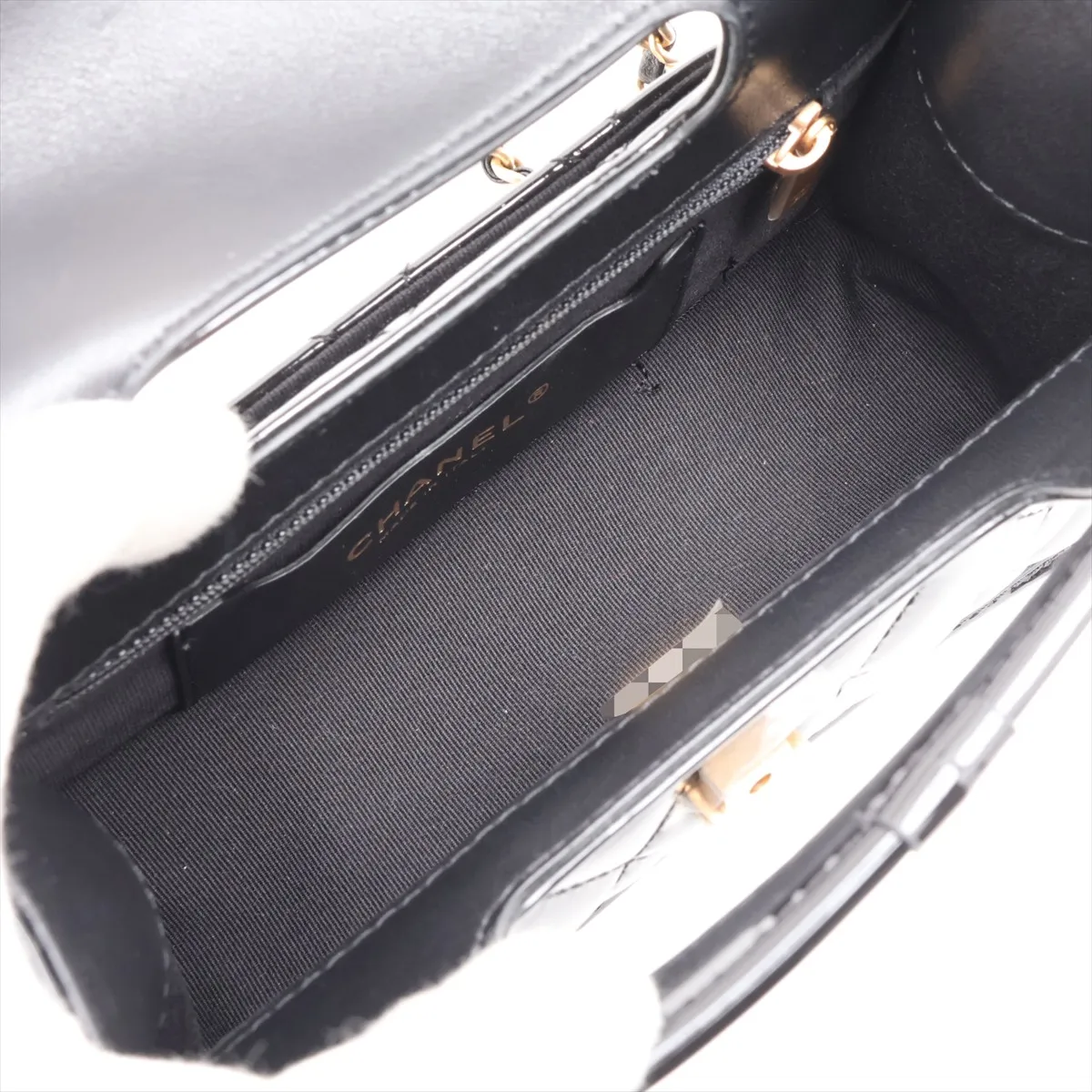 Matelassé Patent Leather 2-Way Shoulder Bag, Black with Gold Hardware, EPNX38E2, Random Plate — view 6