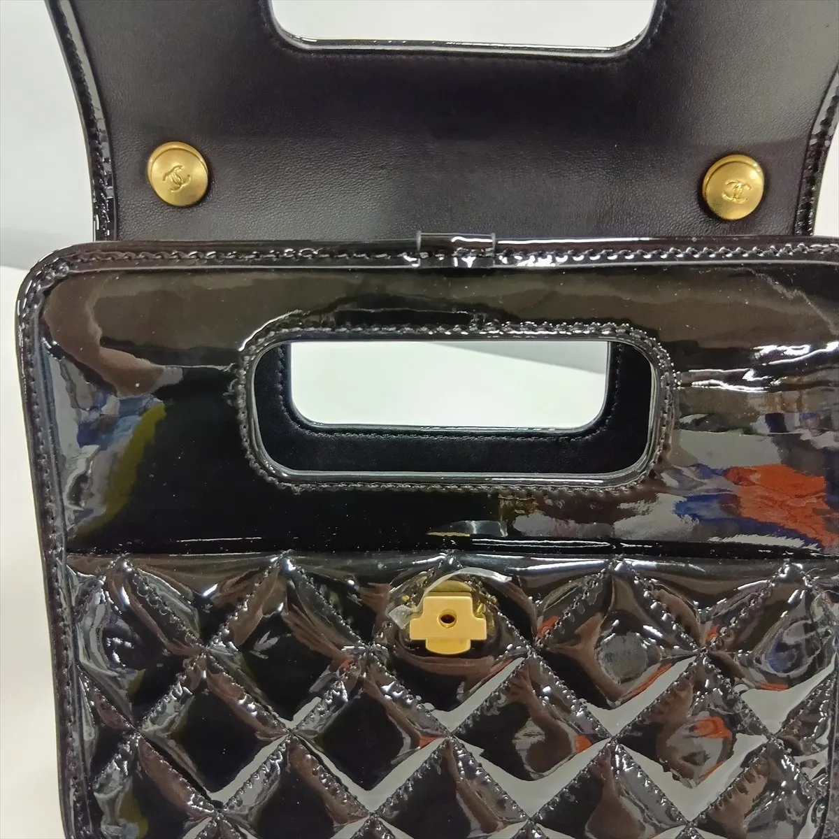 Matelassé Patent Leather 2-Way Shoulder Bag, Black with Gold Hardware, EPNX38E2, Random Plate — view 10